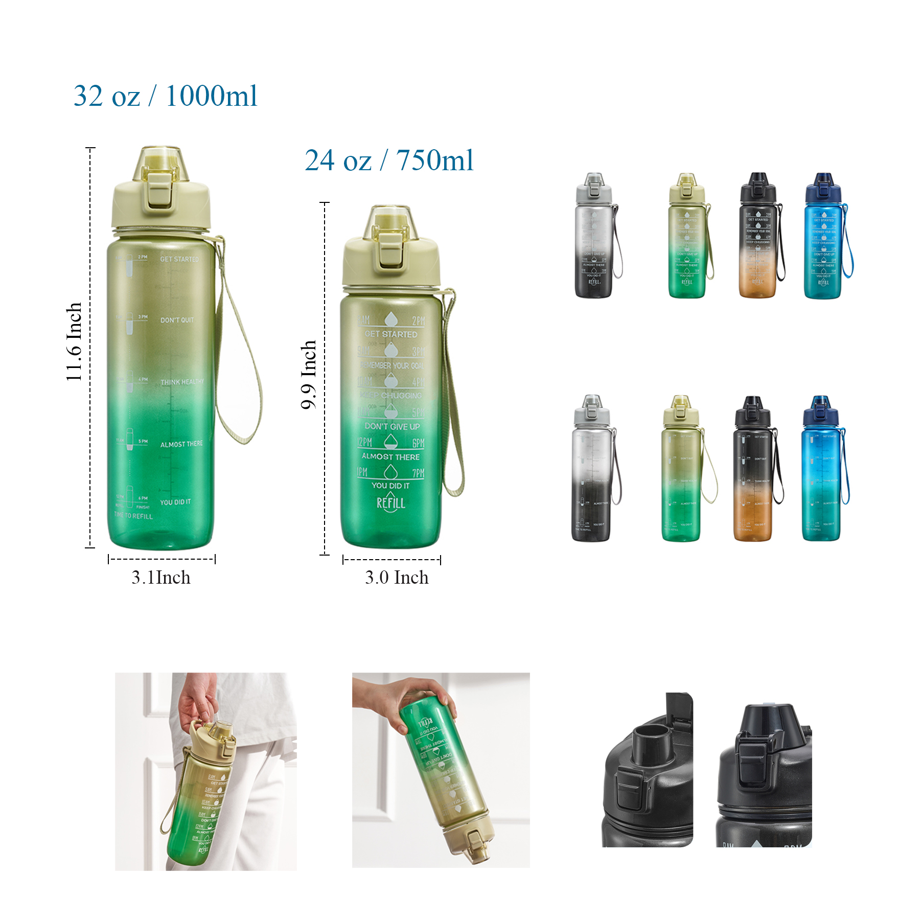 32 oz 24 oz Lightweight Sports Water Bottle
