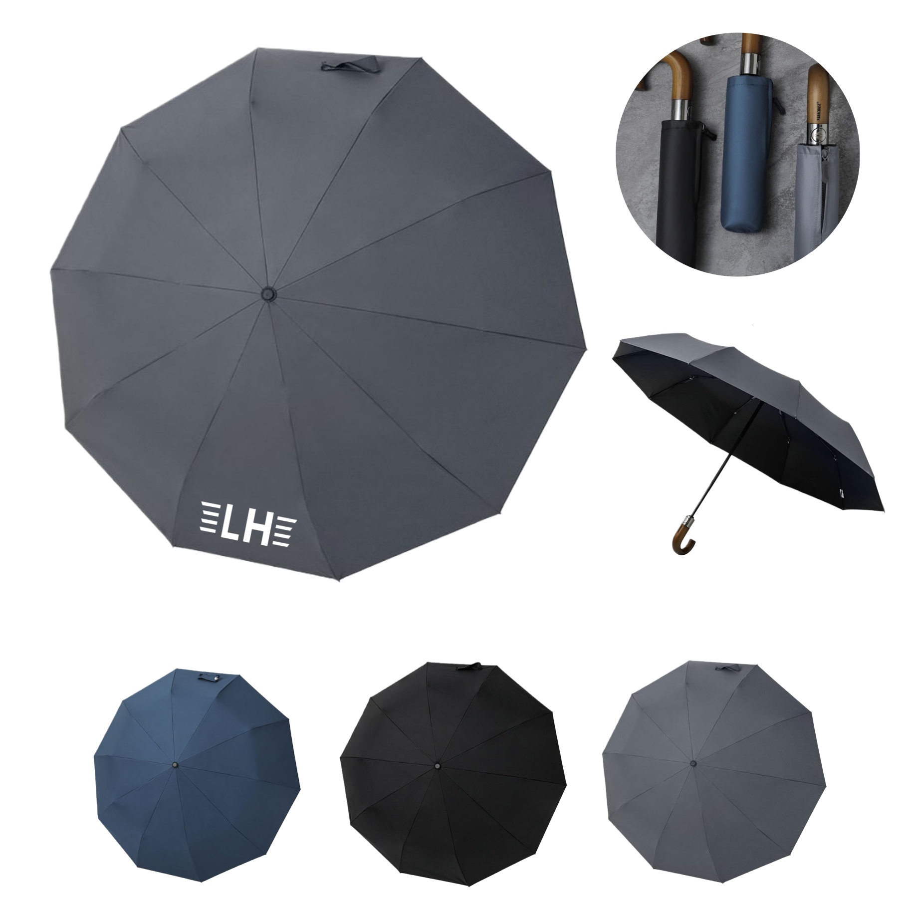 Automatic Umbrella with Curved Handle