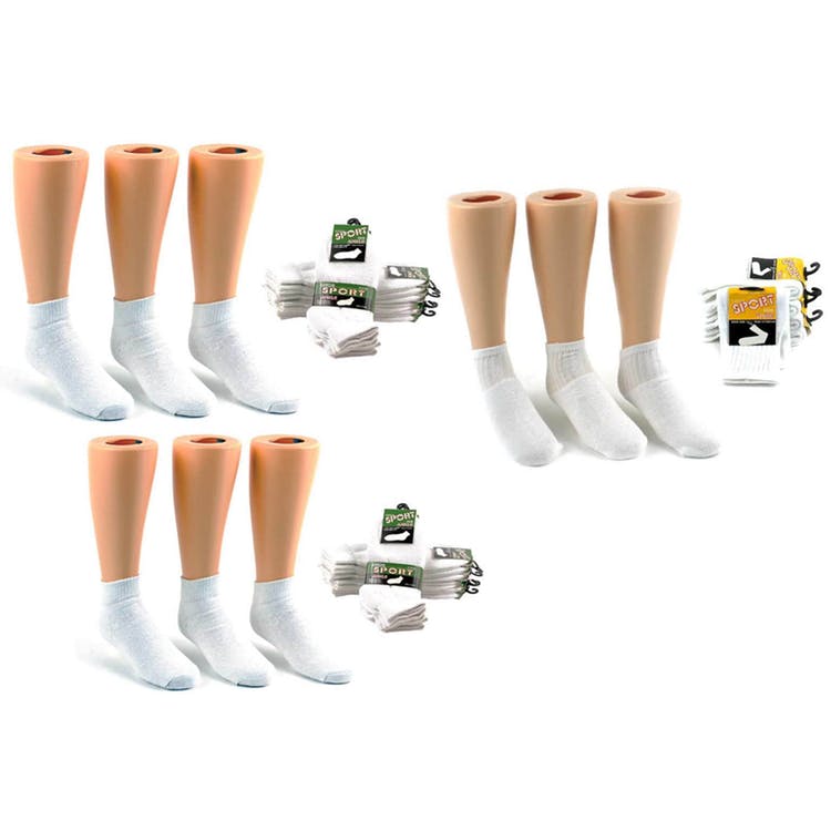 Kids' Athletic Ankle Socks - White Assorted Sizes 3
