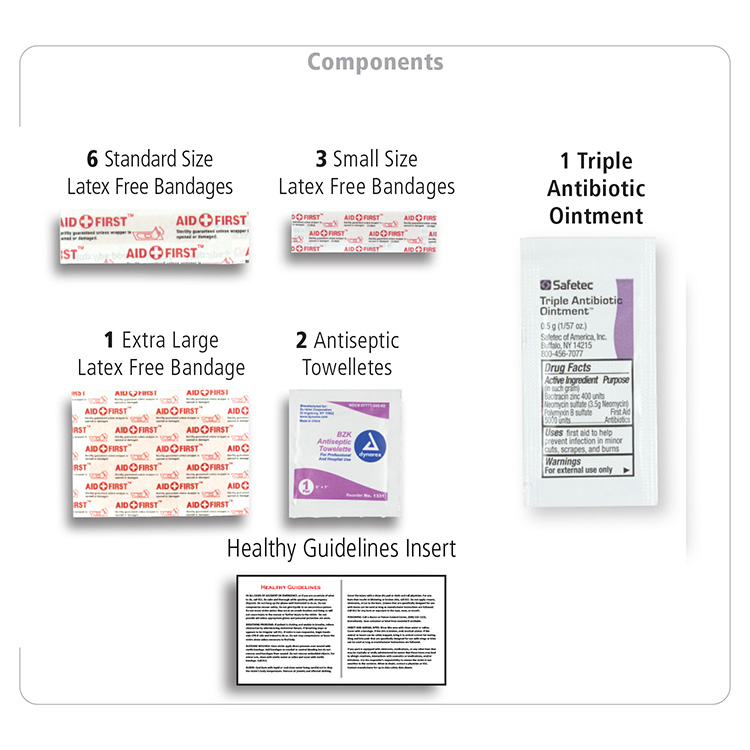 "SAFETY-ON-THE-GO" 14 Piece First Aid Kit in Colorful Zipper Vinyl Pouch 5