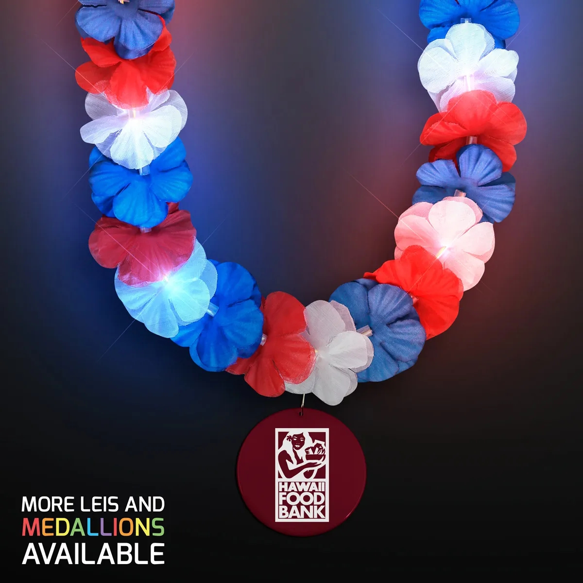 Red, White & Blue LED Hawaiian Lei with Medallion 28