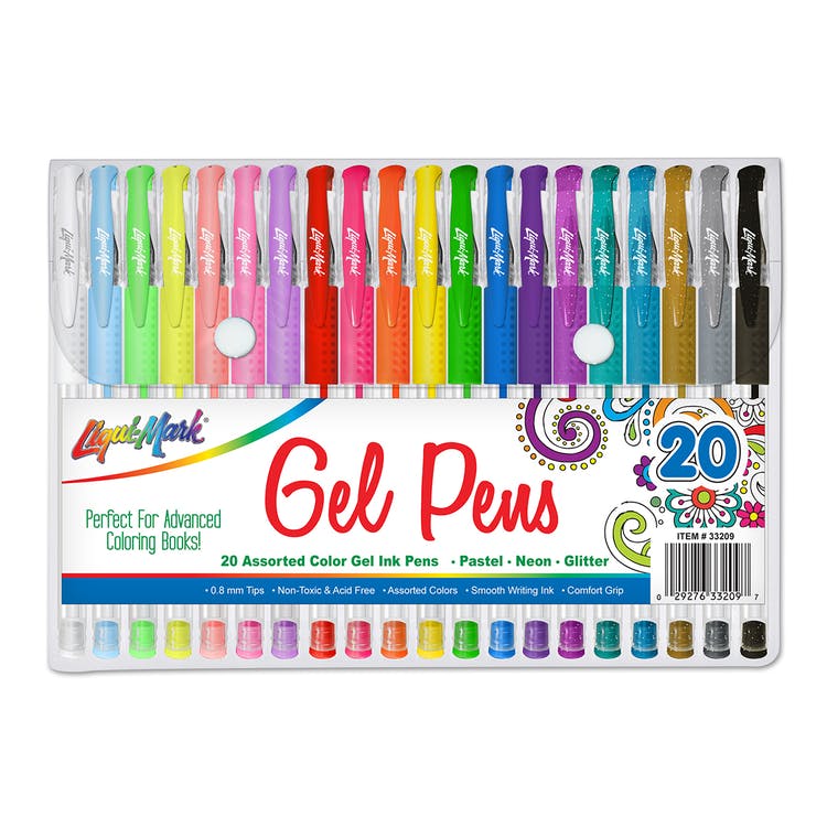 Pastel Neon Glitter Gel Pens - 20 Pack Rubber Grip