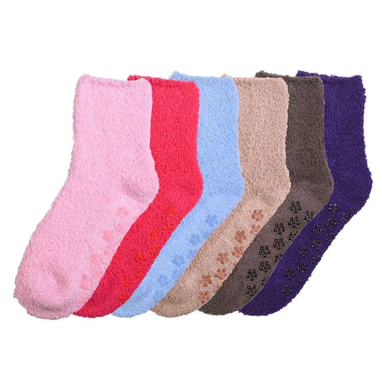 Women's Plush Non-Skid Socks - 6 Solid Colors 3 Packs Size 9-11 3