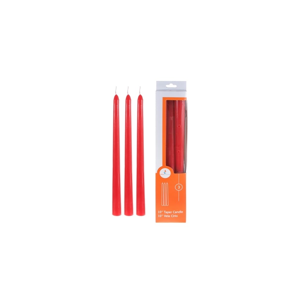 10" Taper Candles - Red Unscented 3 Pack 3