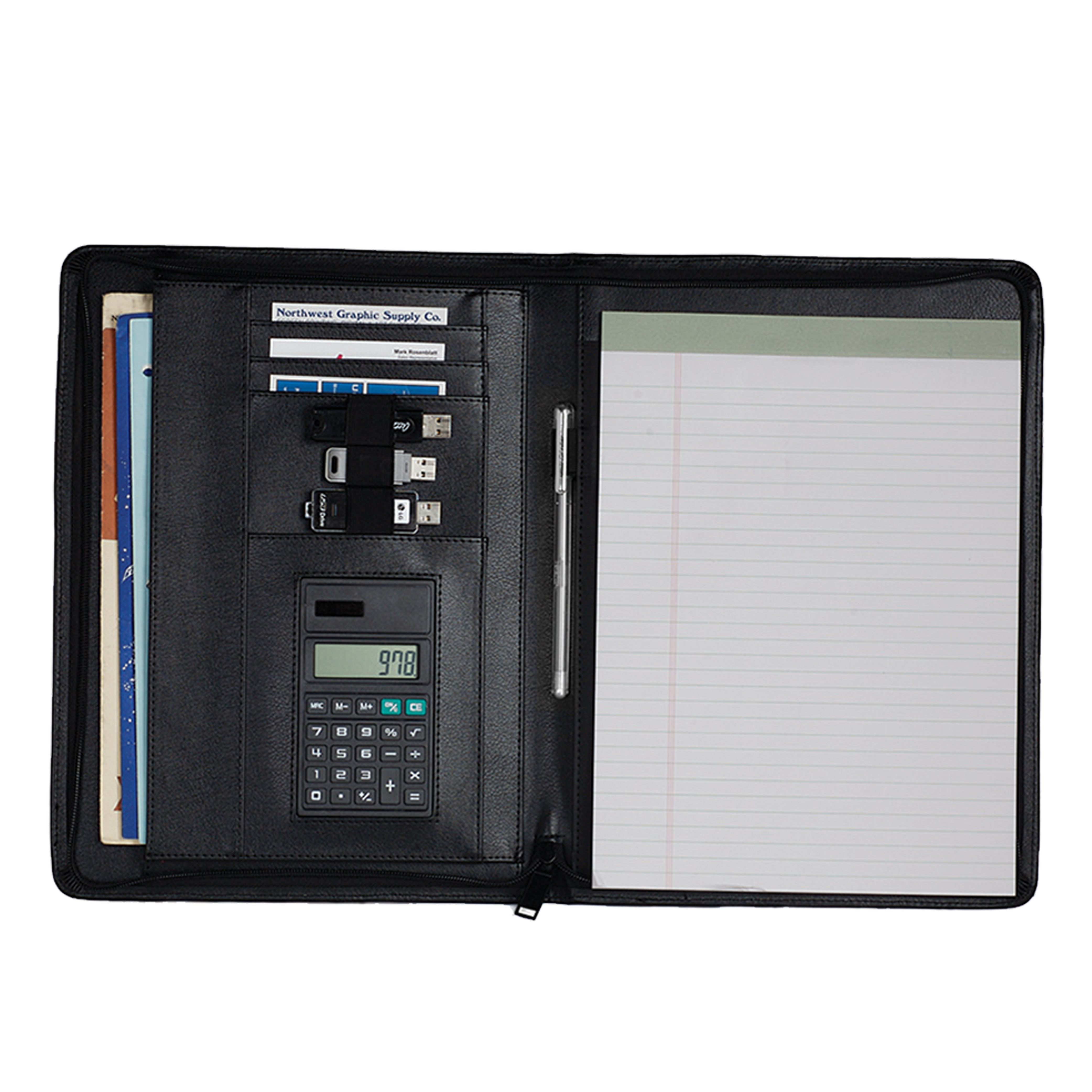 Executive Leatherette Padfolio W/ Calculator And Zipper Closure