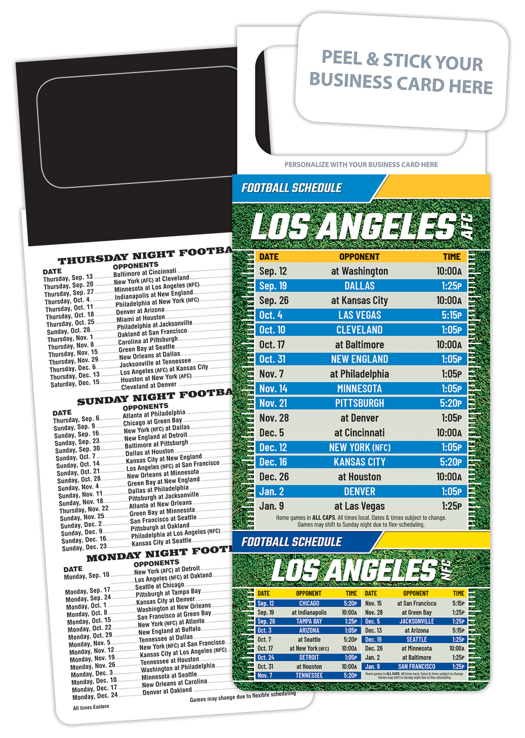 Pro Football Schedule Magnet - Peel and Stick Business Card (3.5x9)