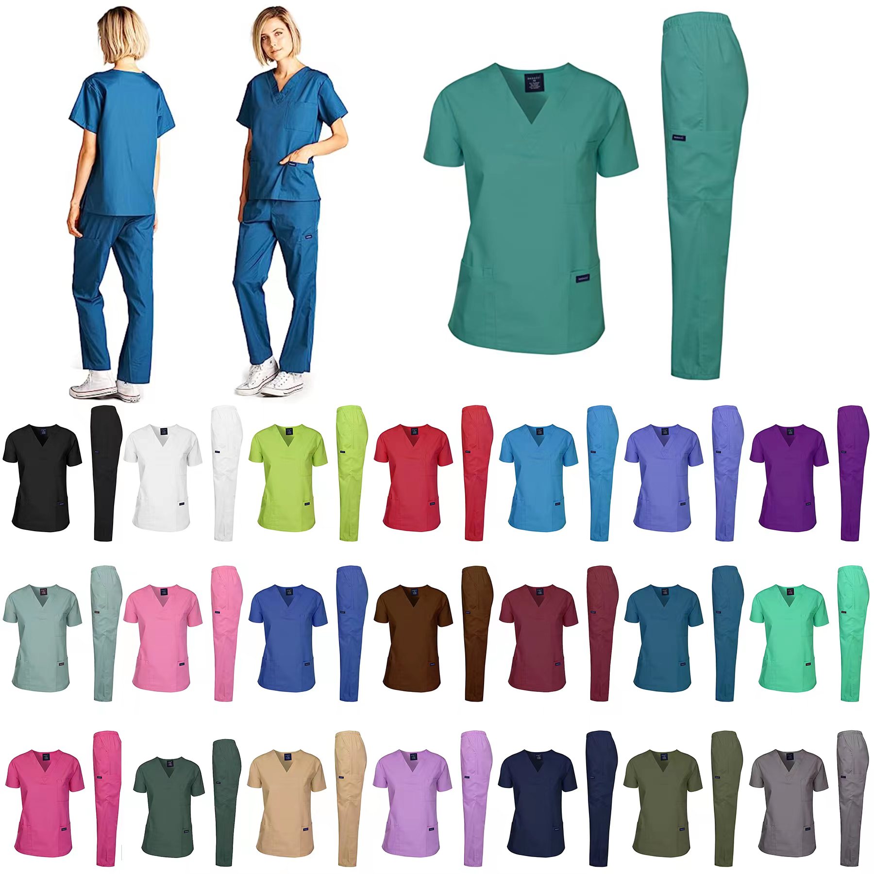 Medical Uniform Unisex Scrubs Set Top and Pants 6