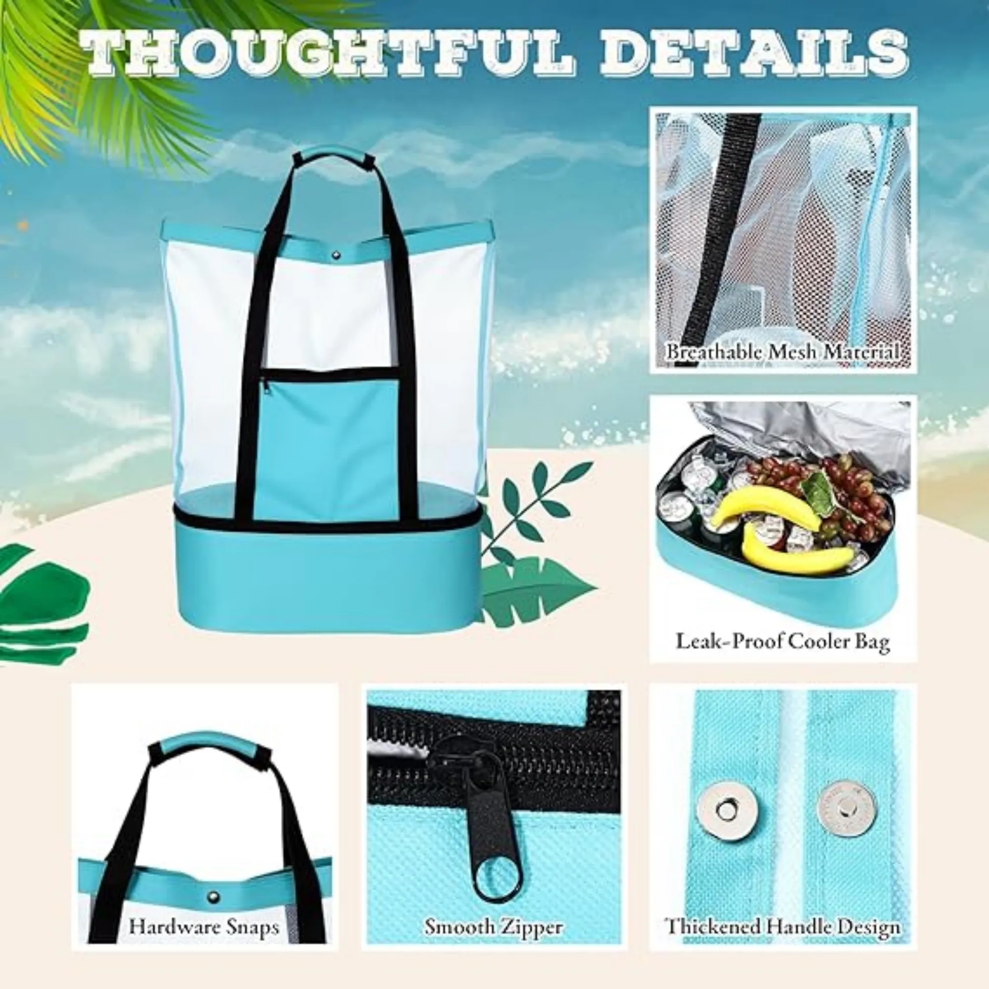 Bag with Cooler Mesh Beach Tote for Travel 17