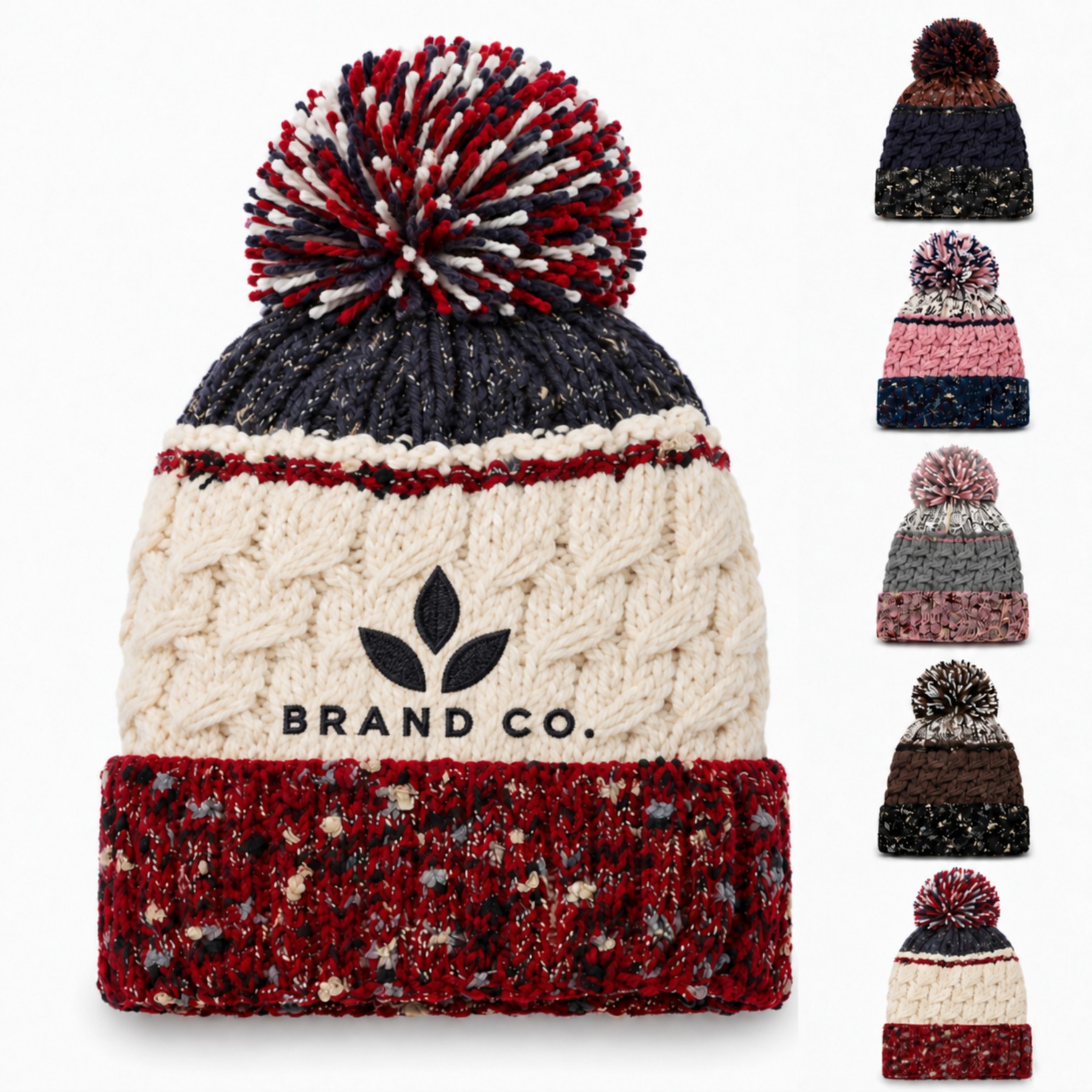 Cuffed Knit Beanie with Pom