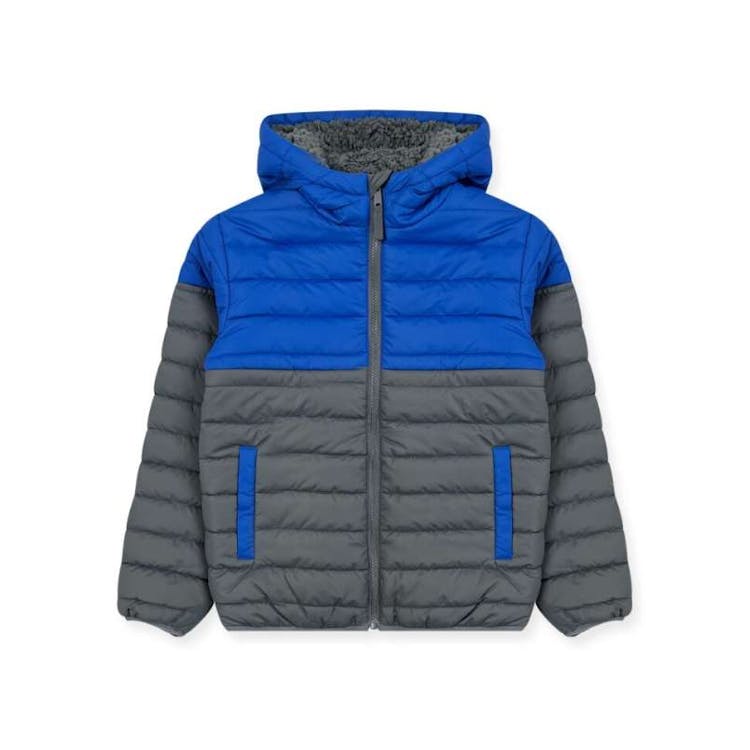 Boys' Hooded Sherpa Lined Colorblock Jacket Royal 4-7 3