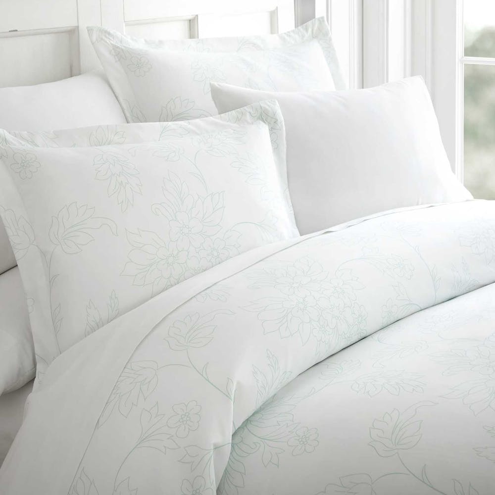 Duvet Cover Sets - Aqua Floral Pattern Queen 3 Piece, promotional household item with logo imprint 3