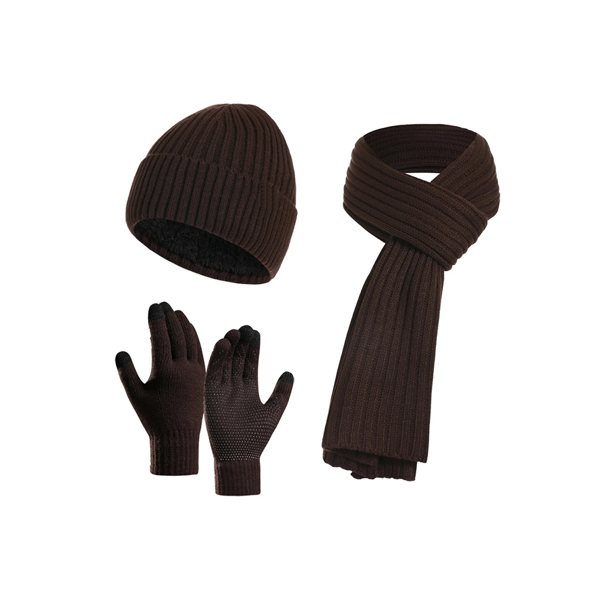 Winter Knitted Beanie Hat Scarf Glove Set 12
