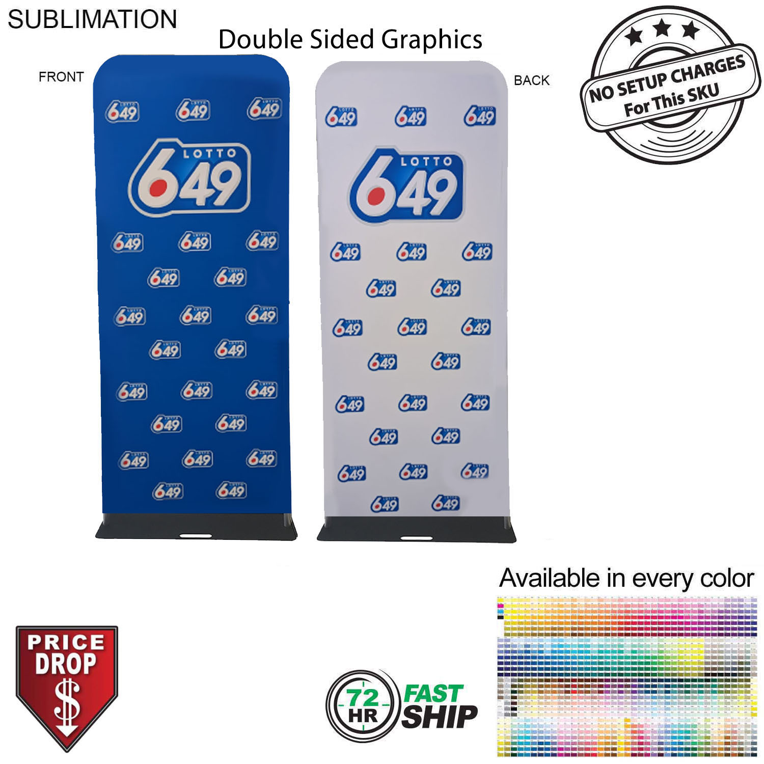 72 Hr Fast Ship - 3'W x 90"H EuroFit Tension Fabric Banner with Steel Base, Graphics Double Sided 3