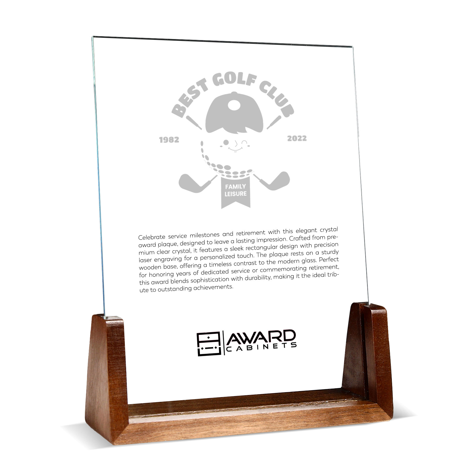 Customized Glass Award Plaque With Wooden Base