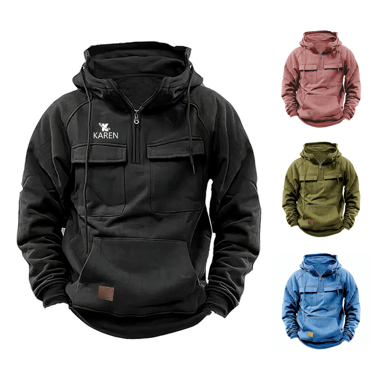 Men's Casual Zip Double Pocket Hooded Sweatshirt