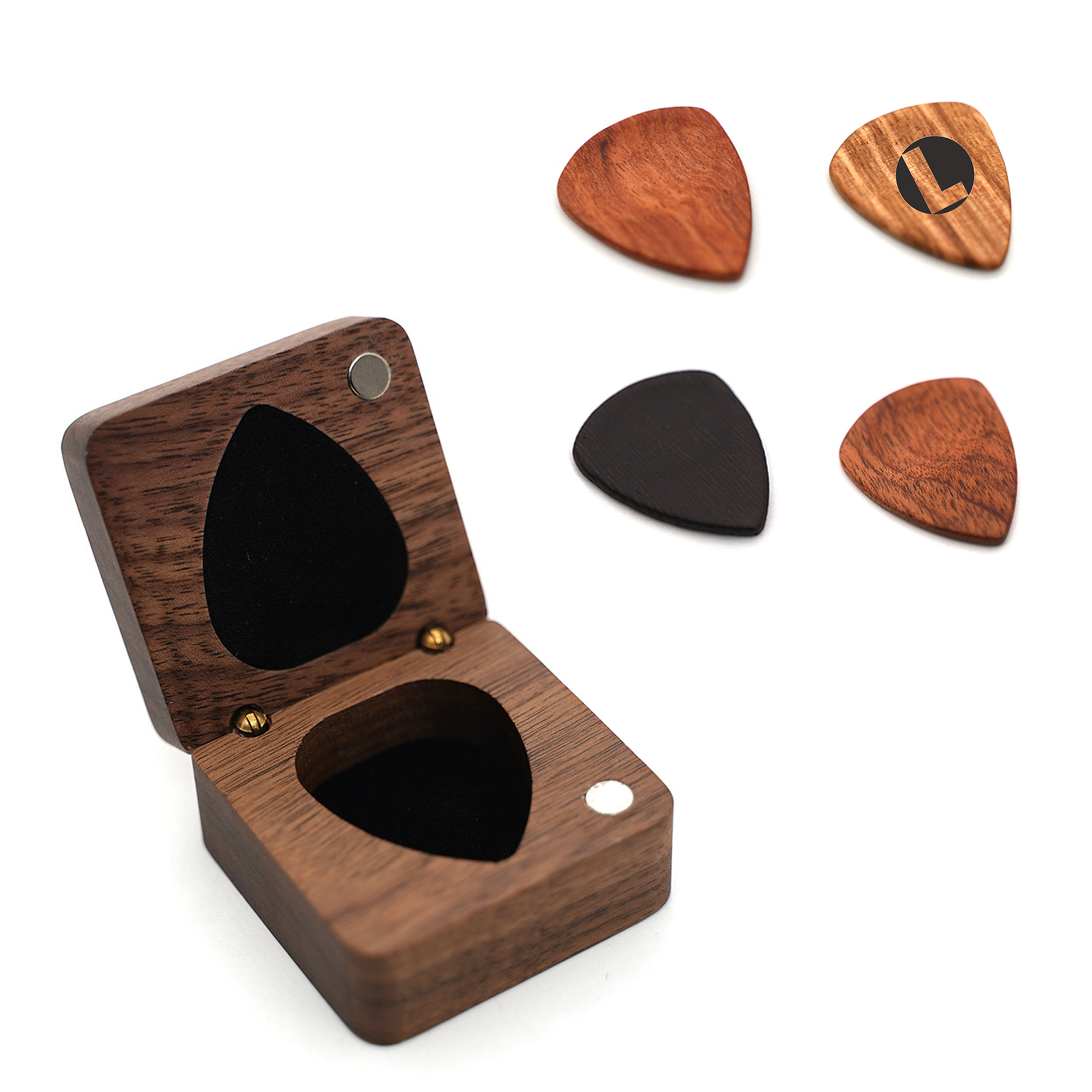 Wooden Guitar Pick Set with Elegant Storage Box 2