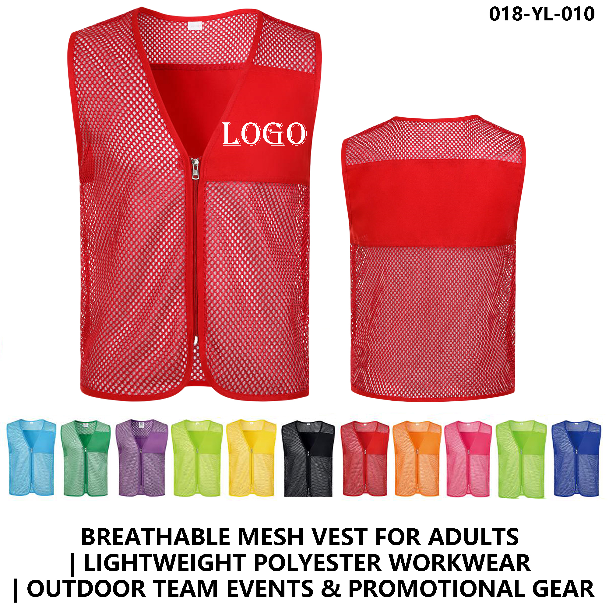 Custom Logo Mesh Vest ?C 100% Polyester, Multiple Colors 3