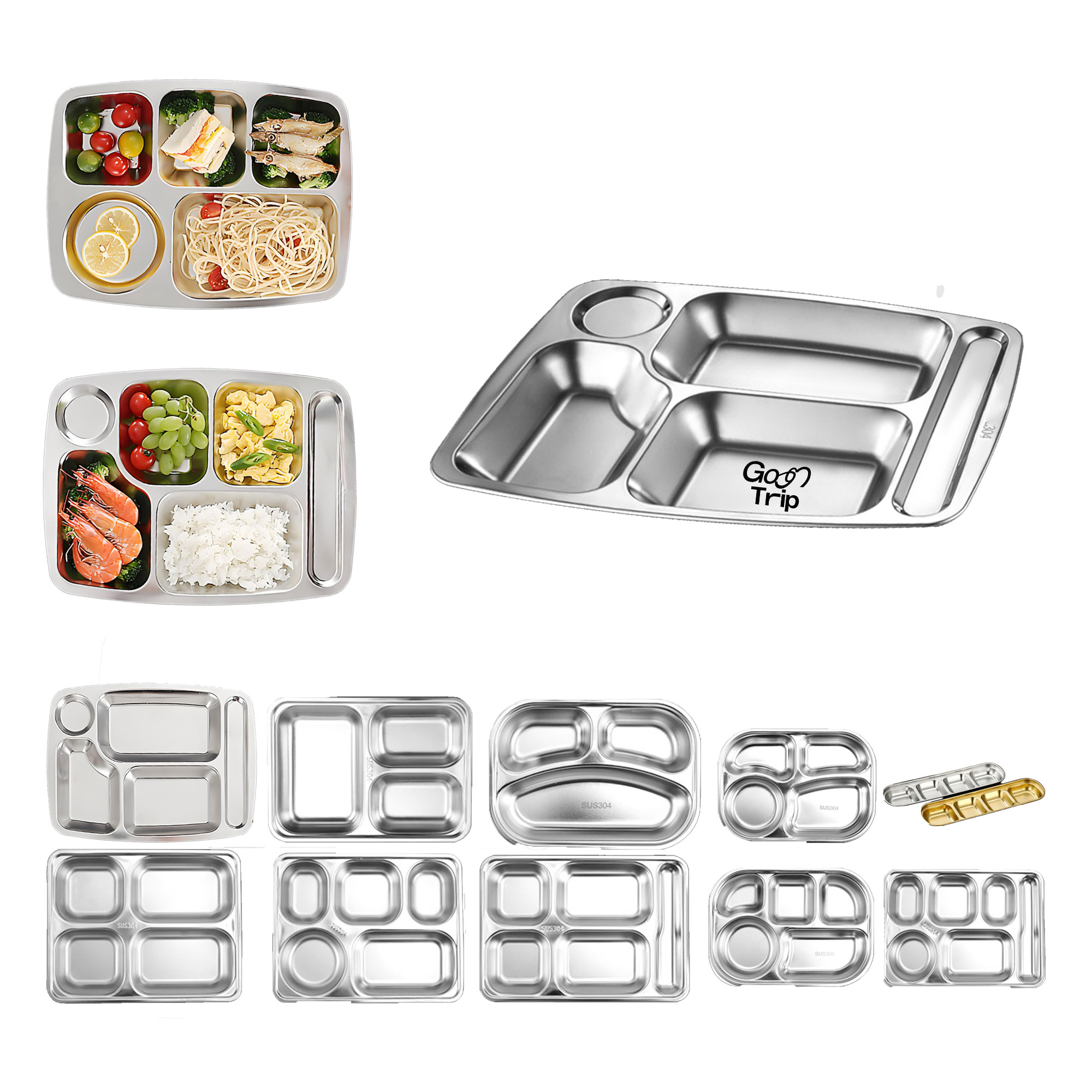 304 Five Grid Stainless Steel Food Plate 1