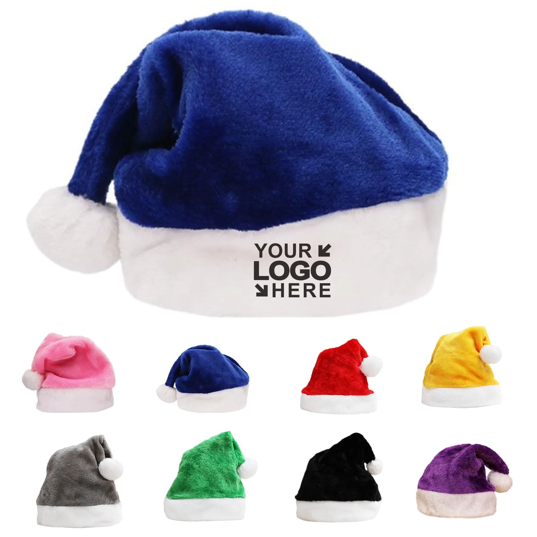 Adult Multicolored Short Plush Christmas Santa Hat 4