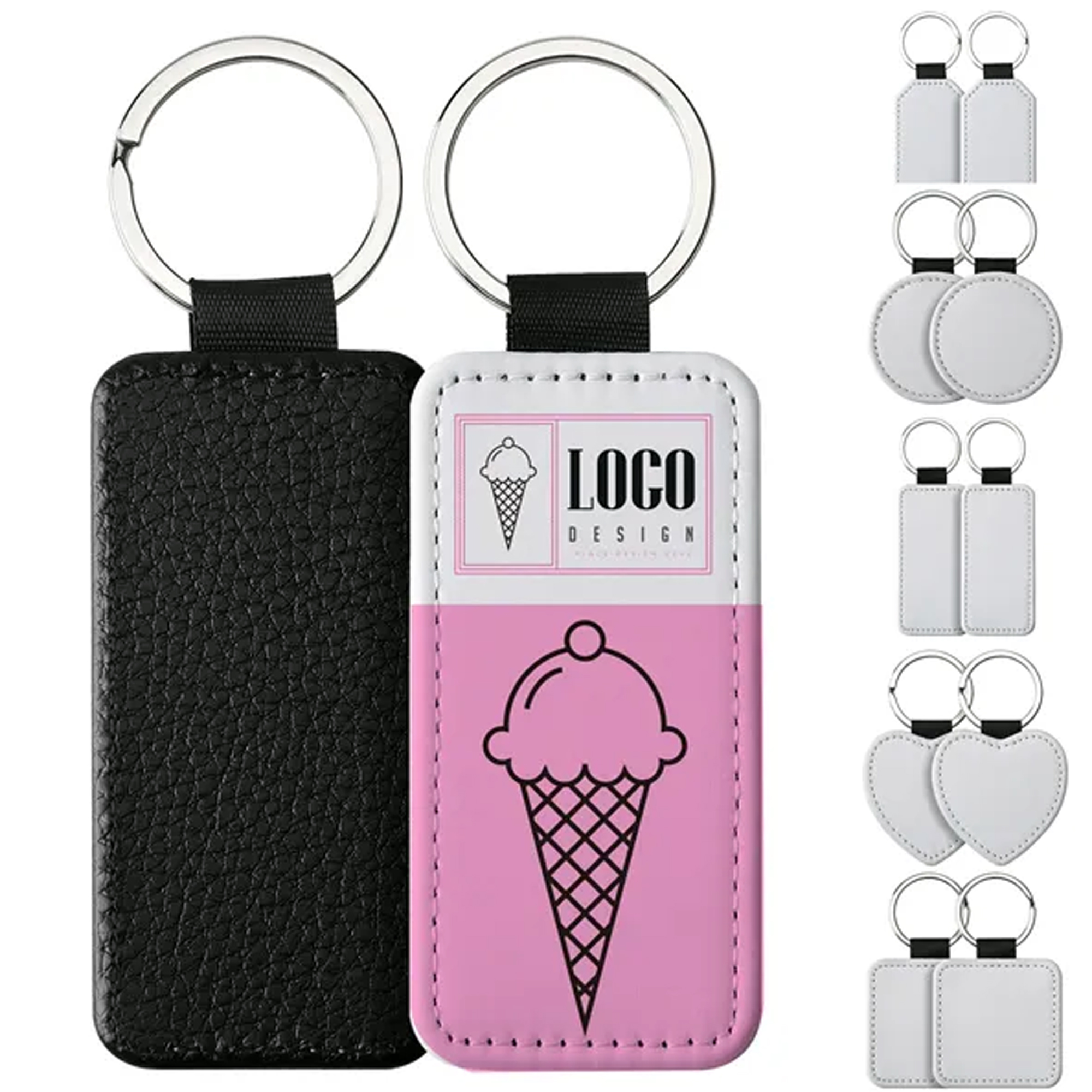 Custom PU Leather Keychain with 5 Shapes, Full Print 5