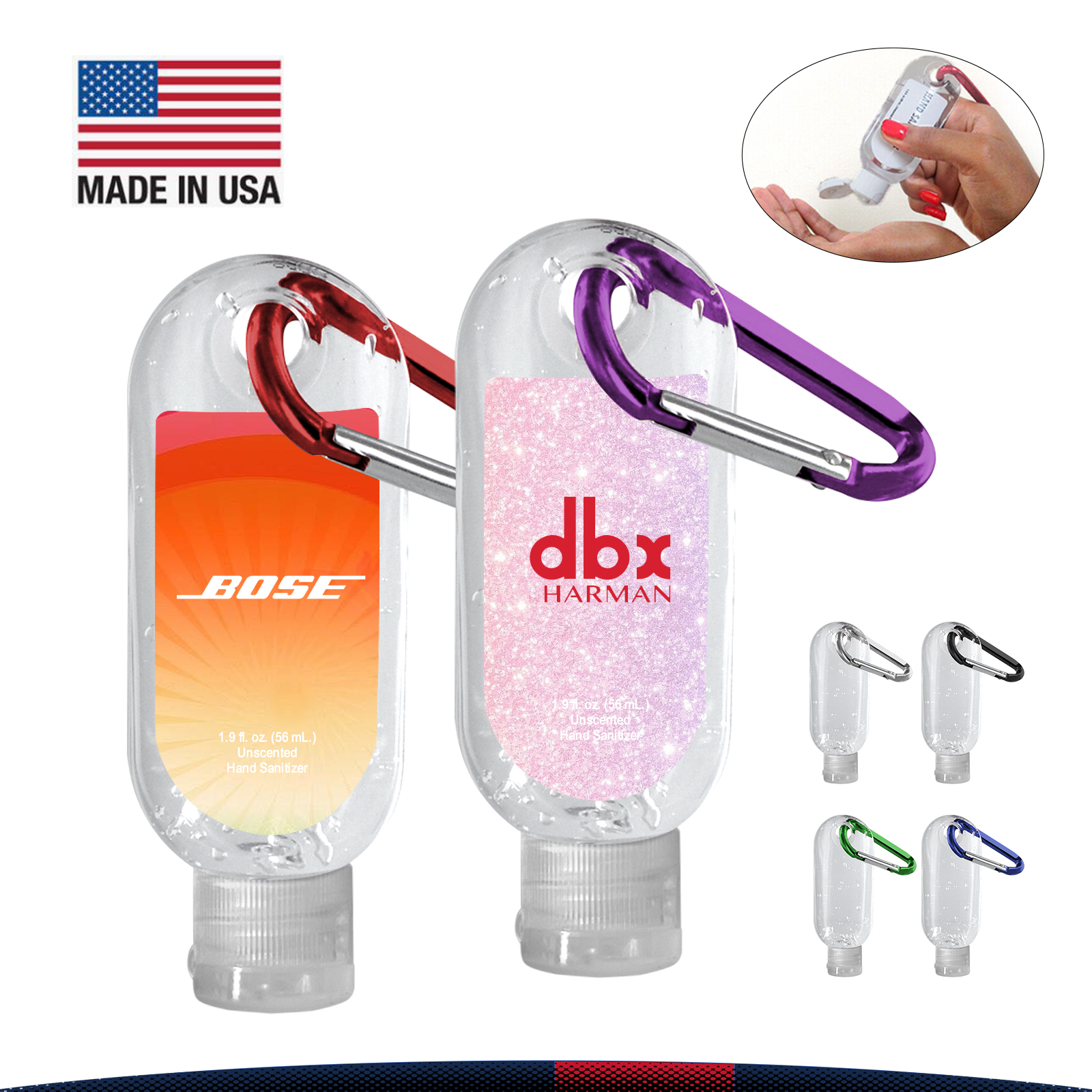 1.9 oz. Pabuk Clear Bottle Clear Sanitizer With Carabiner