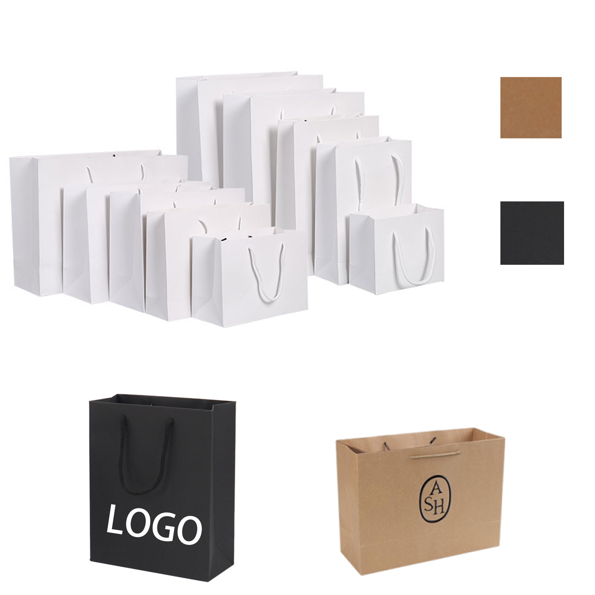Folding Gift Paper Bag w/ Rope Handle