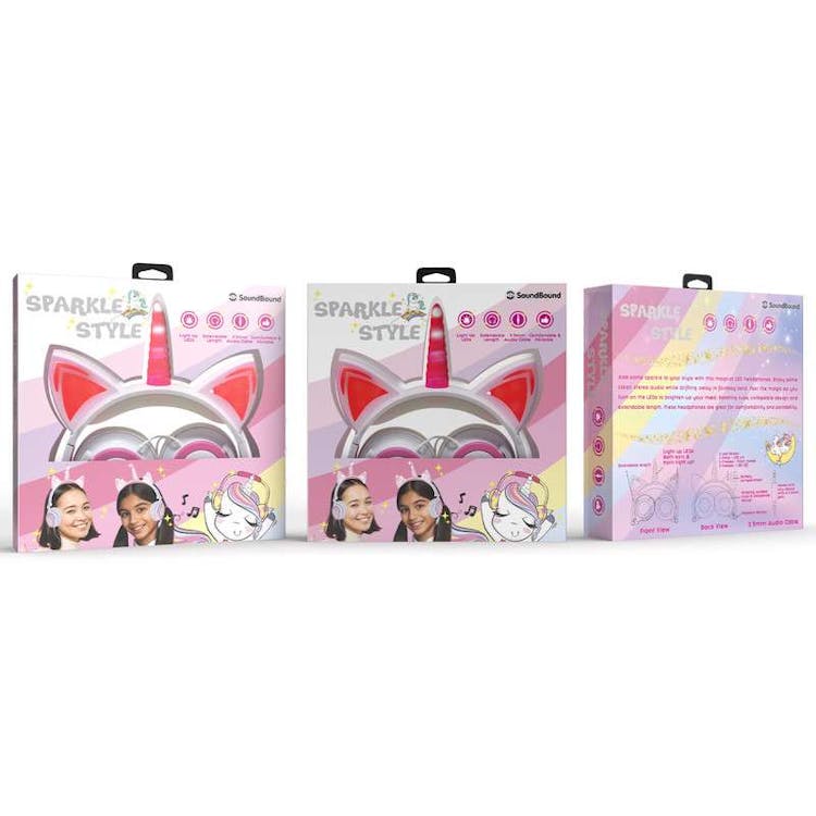 Cat Unicorn LED Wired Headsets - White/Pink 3
