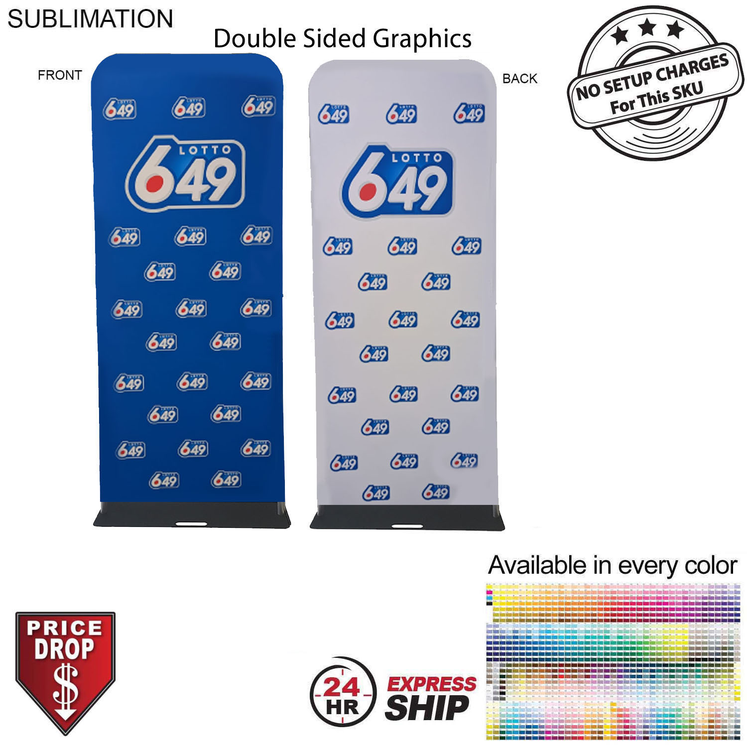 24 Hr Express Ship- 3'W x 90"H EuroFit Tension Fabric Banner with Steel Base, Graphics Double Sided 5