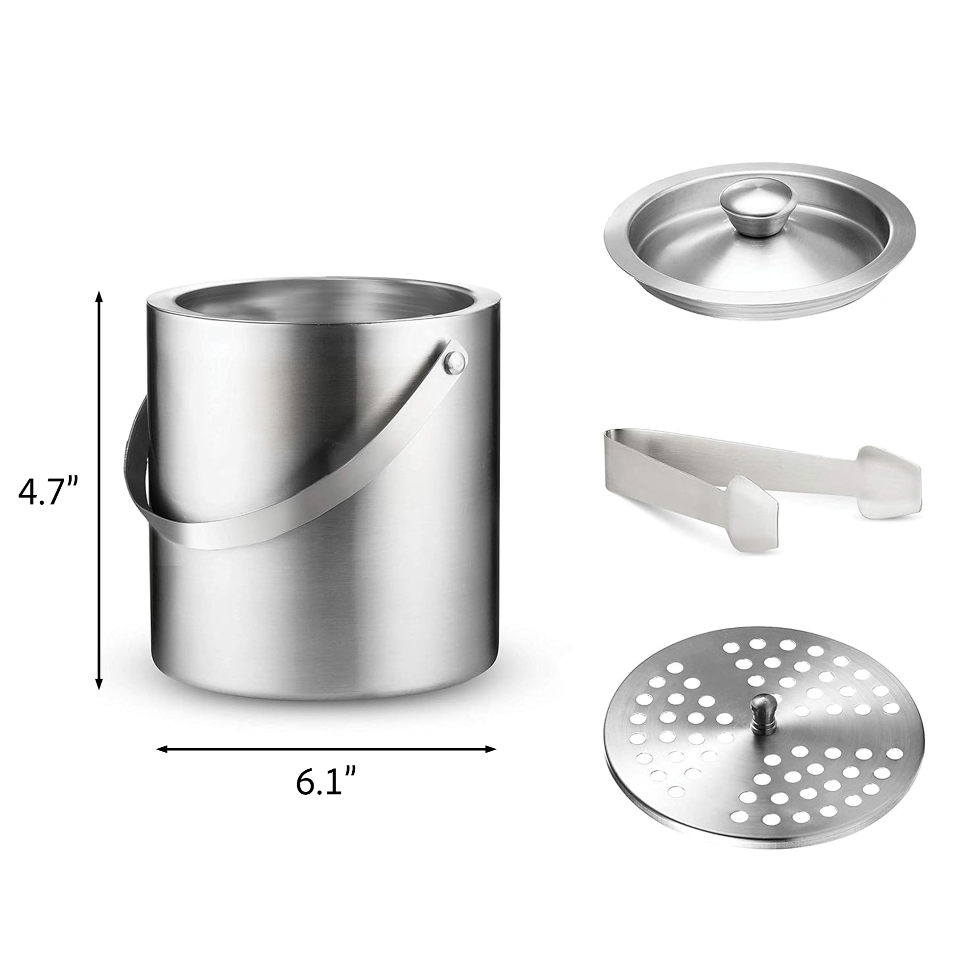 Stainless Steel Ice Bucket with Lid Tong Strainer 5