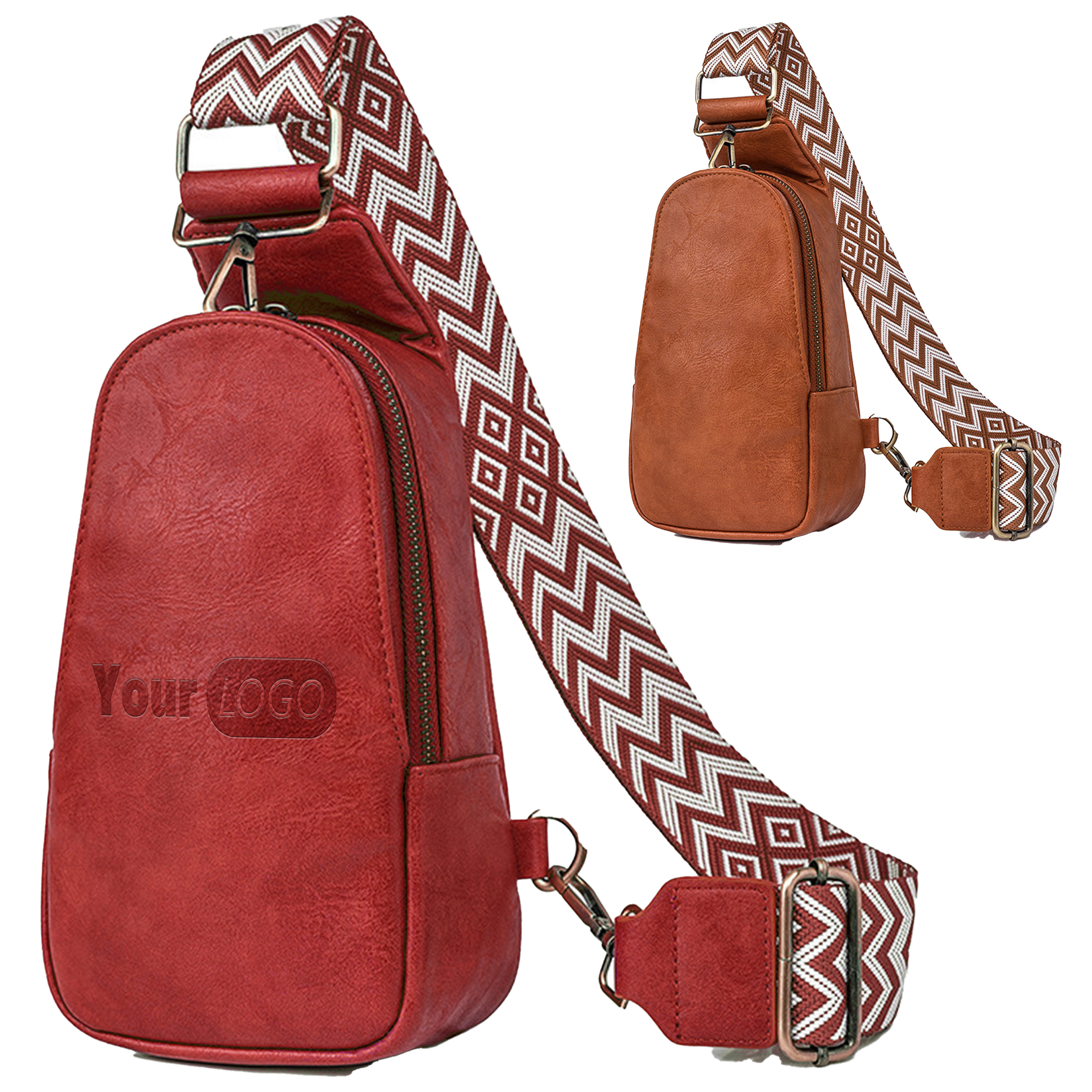 Pu Trendy Faux Leather Crossbody Bag With Geometric Strap 7