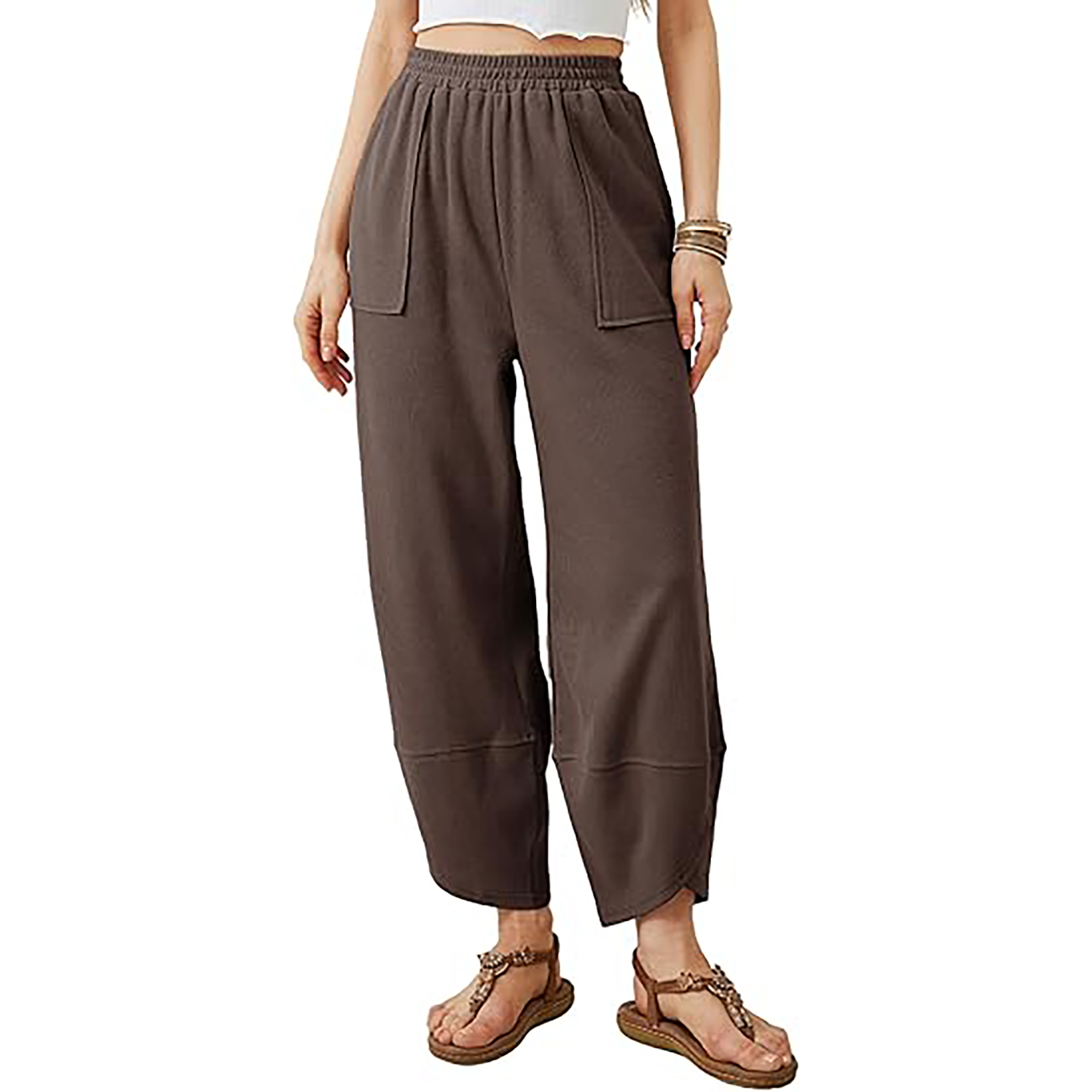 Elastic Waisted Palazzo Pants with Pockets 14