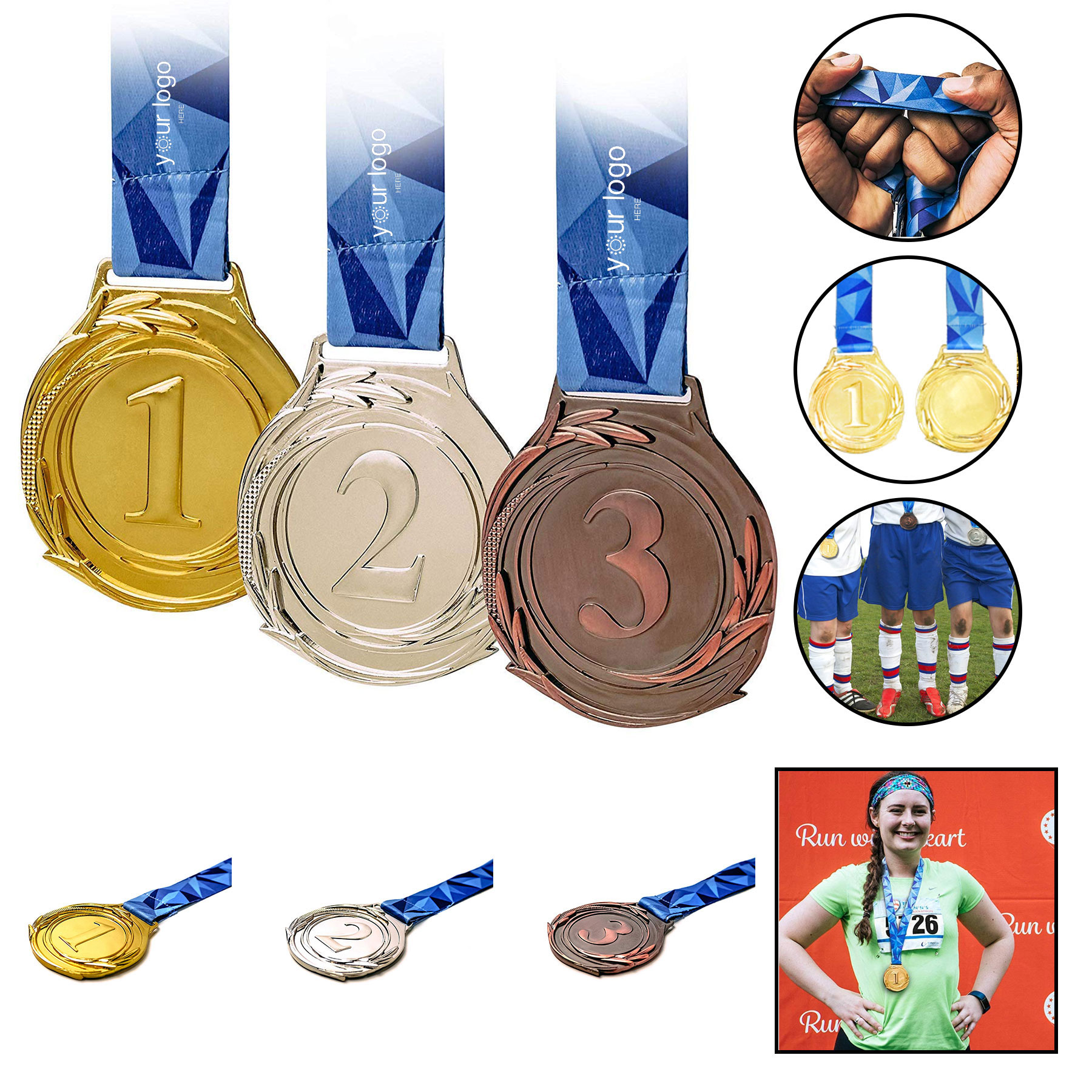 Gold Silver Bronze Award Medals With Lanyard