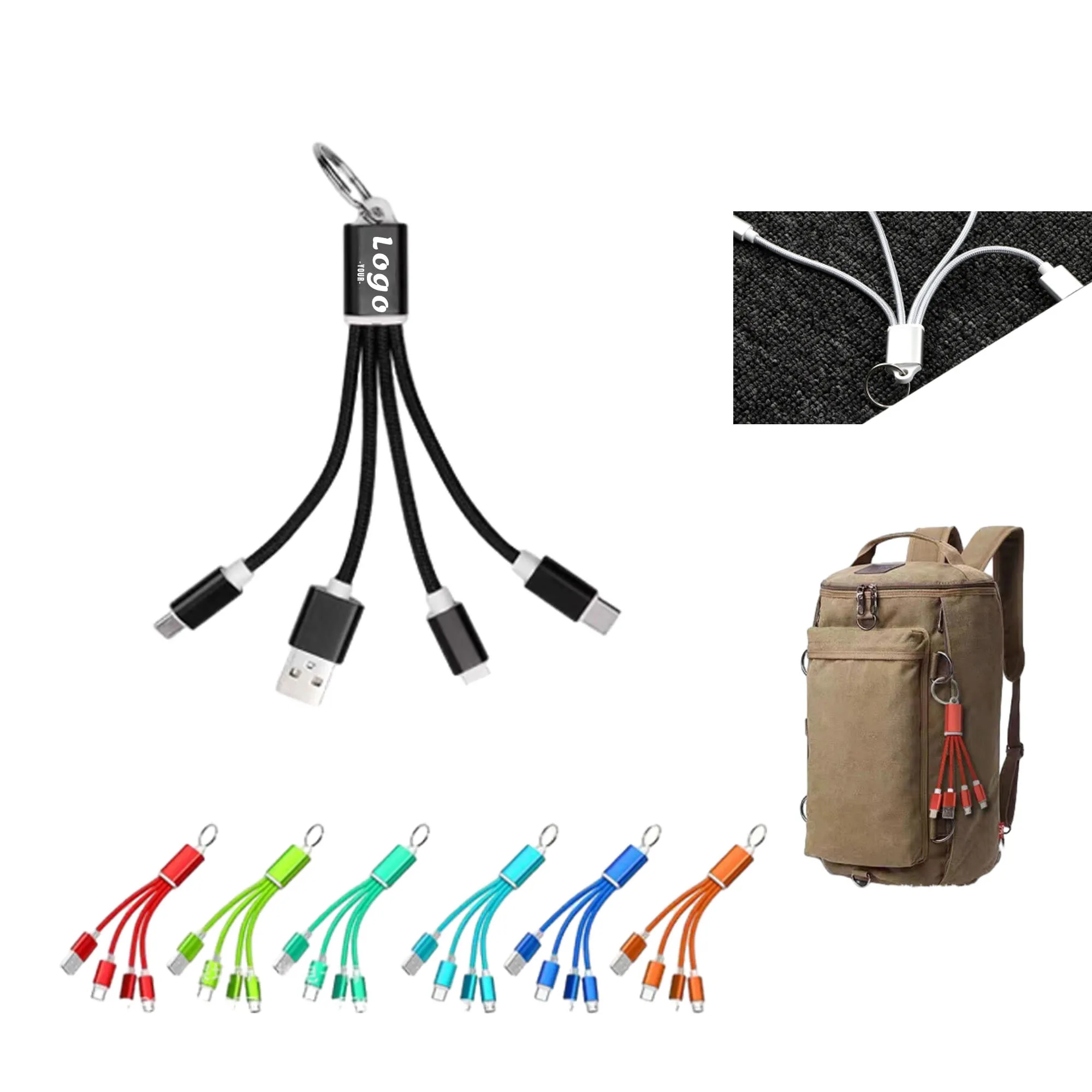 Multi 3-In-1 Charging Data Cable Key Chain