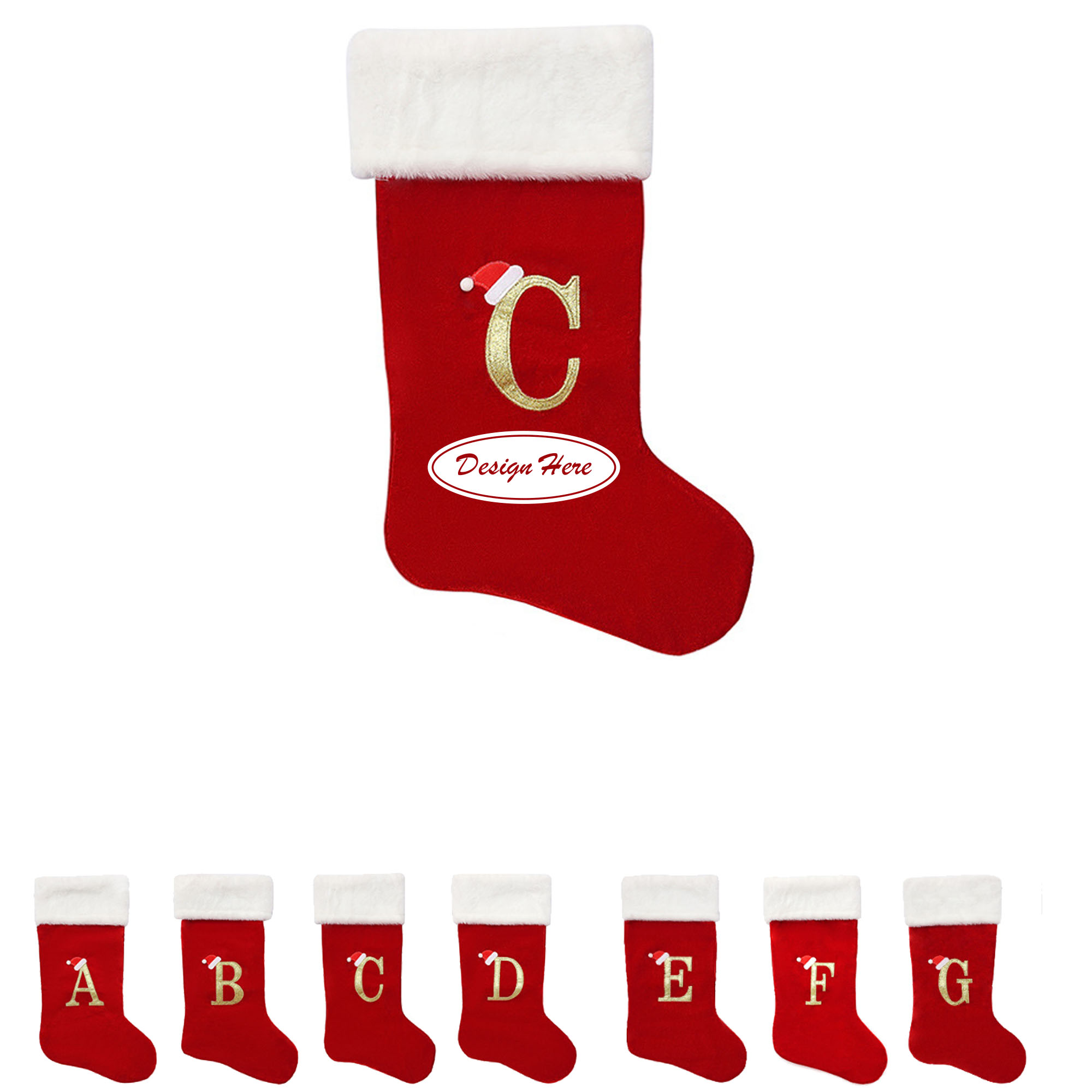 Monogram Christmas Stockings with Letters Soft Christmas Stockings Red 6