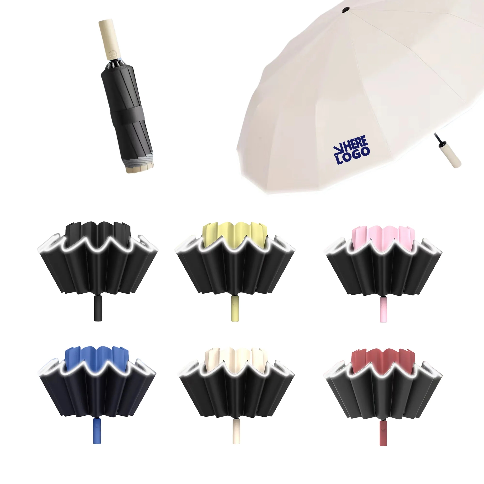 12 Ribs Windproof Automatic Rain Sun Inverted Umbrella MOQ10 4