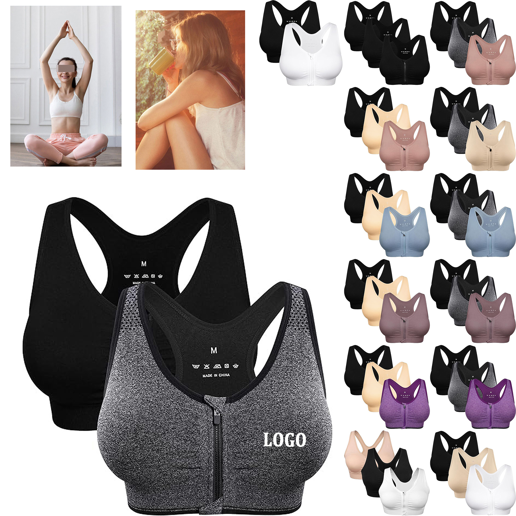 Zip Front Wireless Sports Bra 1