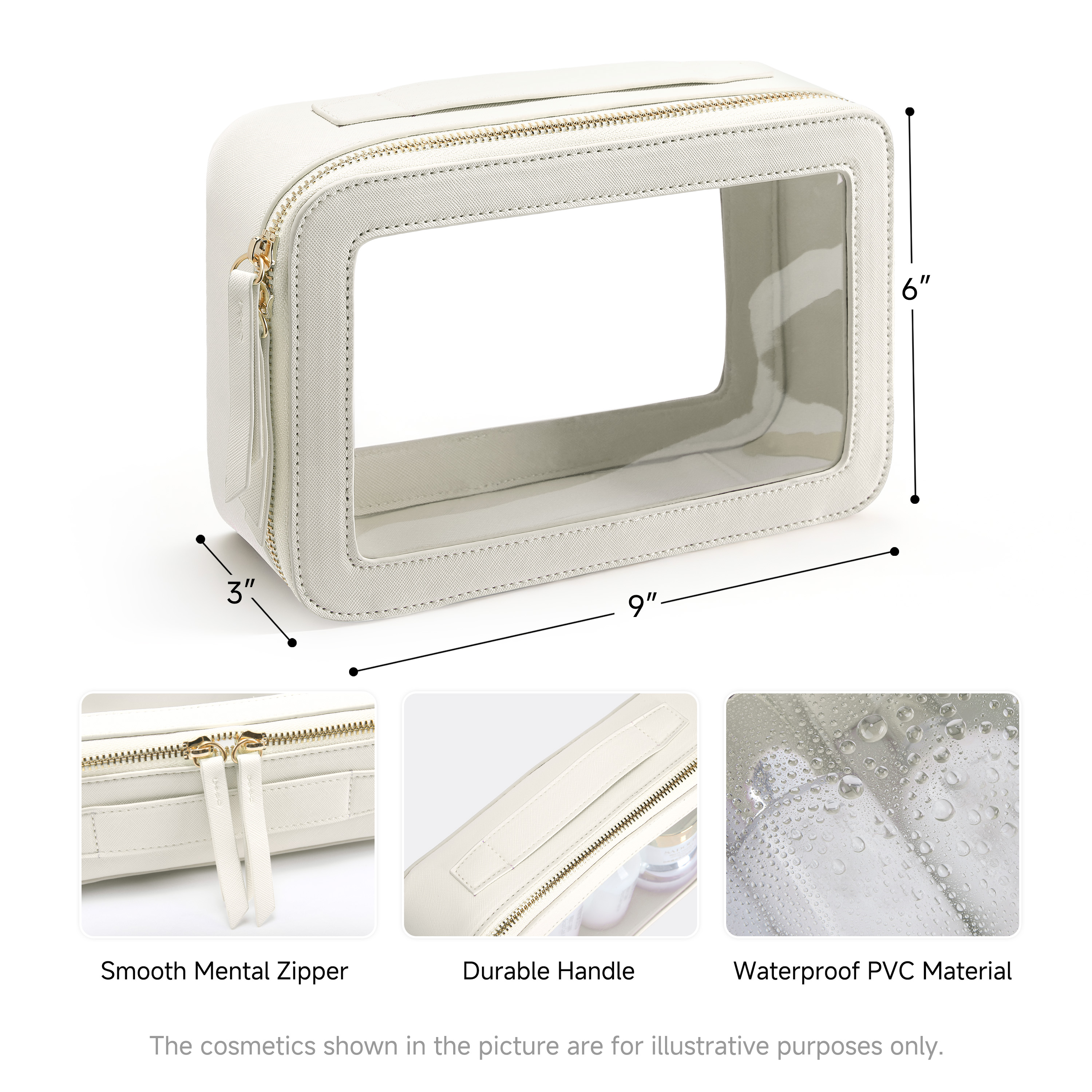 Clear PVC Makeup and Toiletry Bag with PU Leather Sides and Handle 6