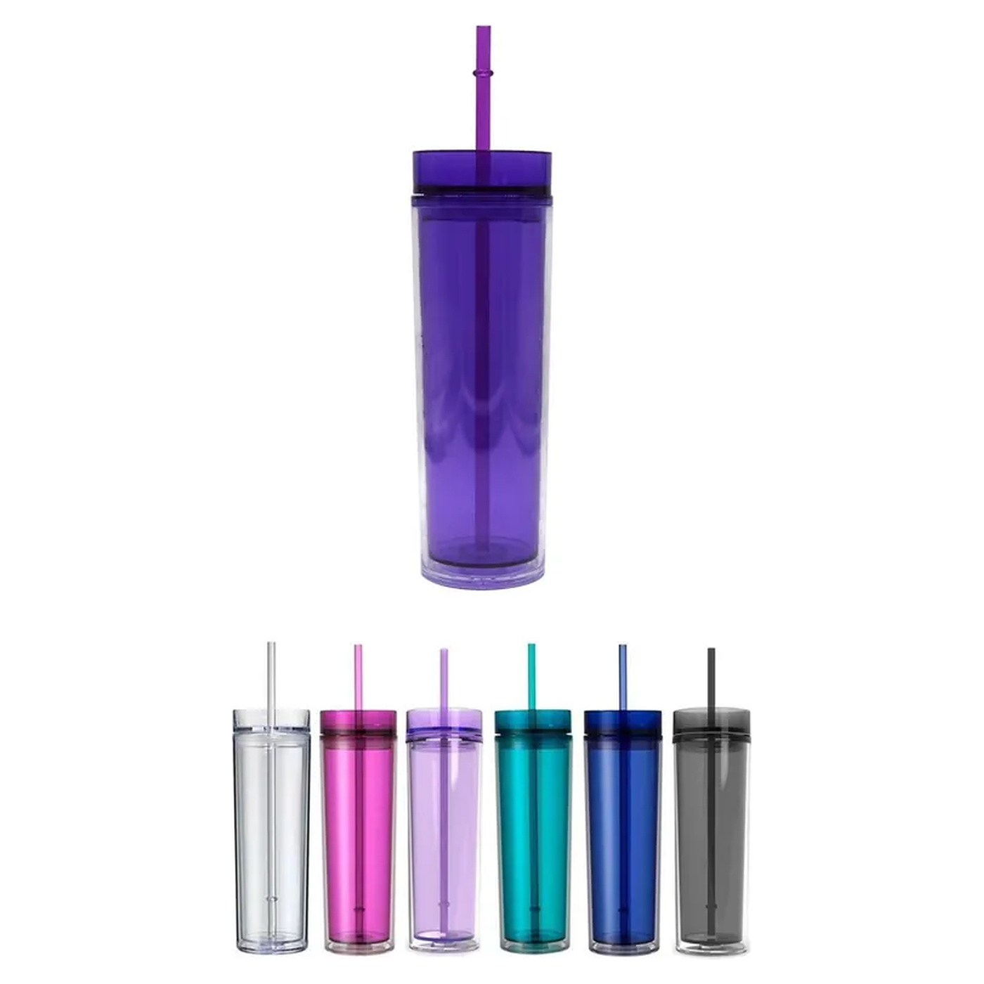 16oz Clear Plastic Tumbler with Straw