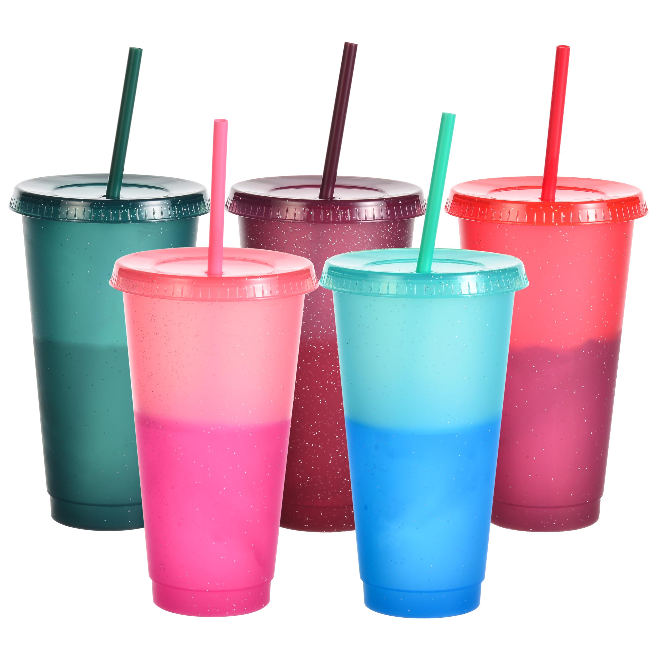 24Oz Cold Activated Color Changing Pp Plastic Tumbler Set W/ Straw & Lid