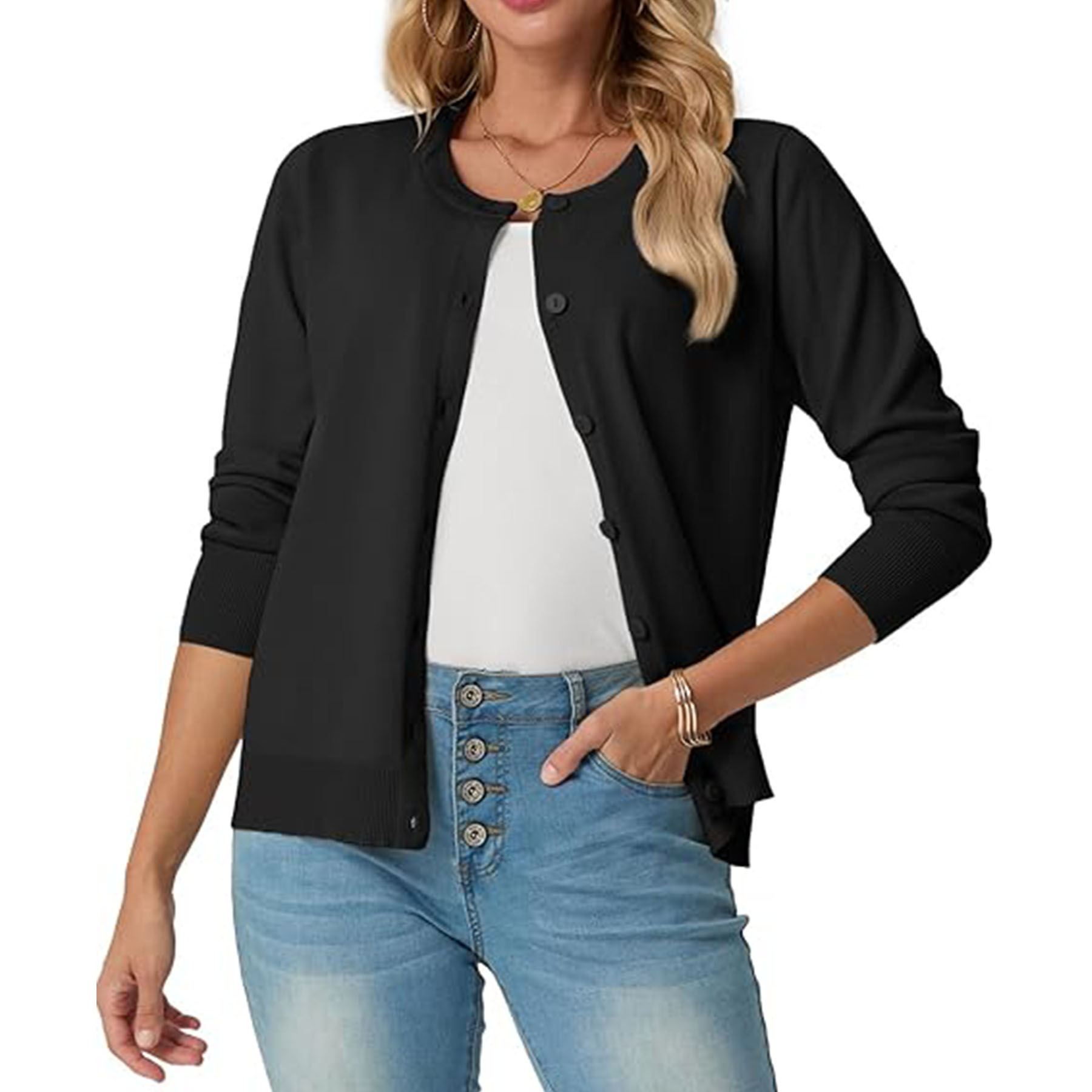 Women's Long Sleeved Lightweight Round Neck Casual Cardigan 38