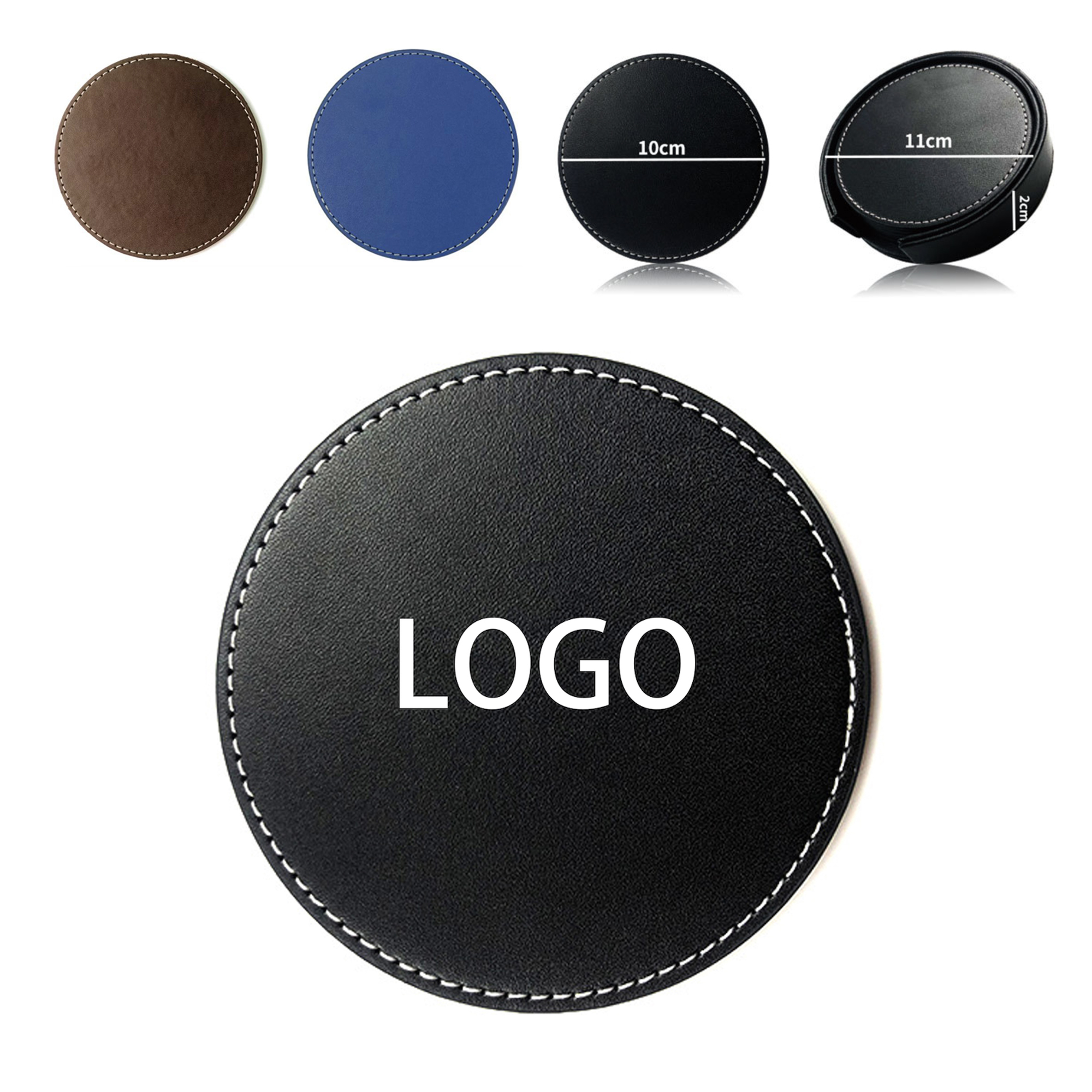 Set of 5 Premium PU Leather Coaster with Holder 3