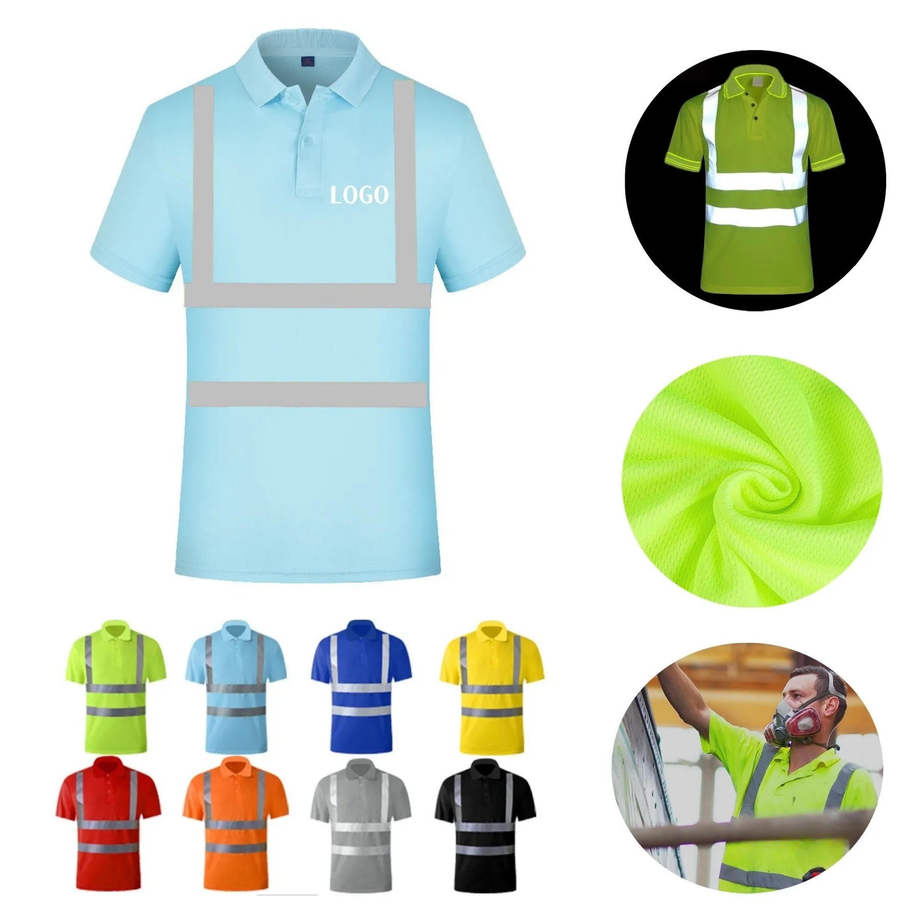 High Visibility Reflective Construction Safety Polo T Shirt