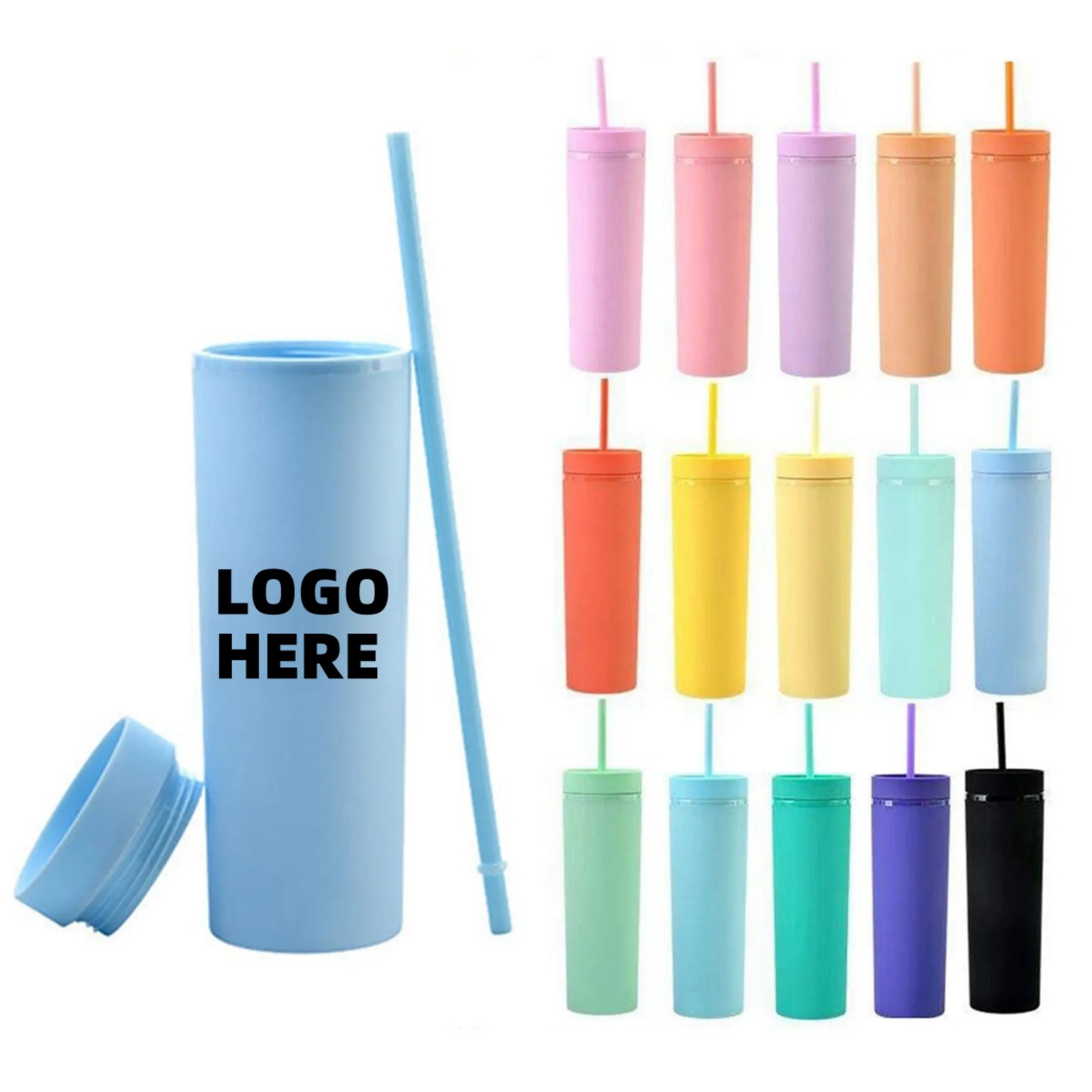 16oz Acrylic Skinny Tumbler with Straws 3