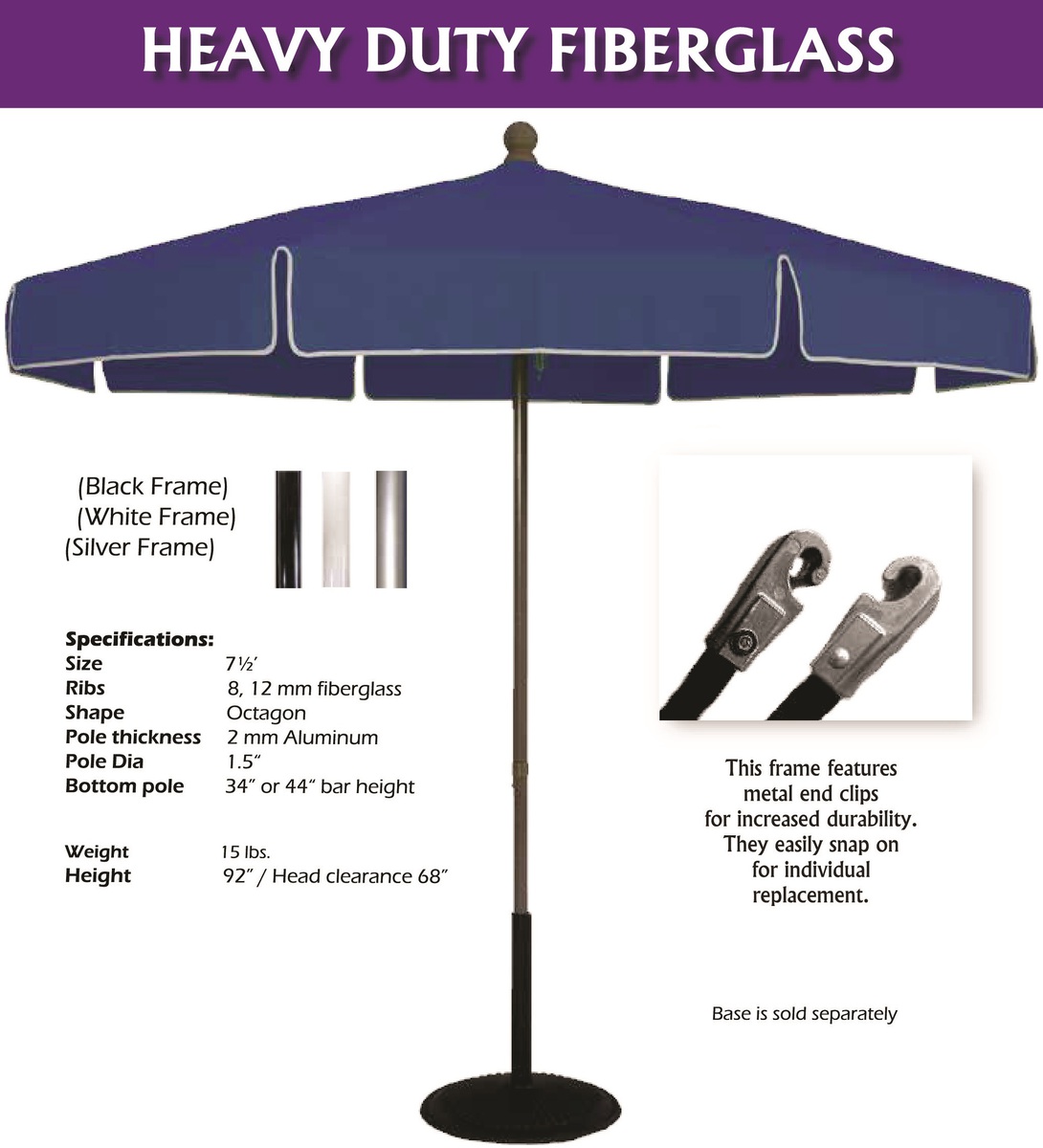 7½ Feet, 8Panels, Heavy Duty Commercial, Crank, Tilt, Fiberglass, Fade