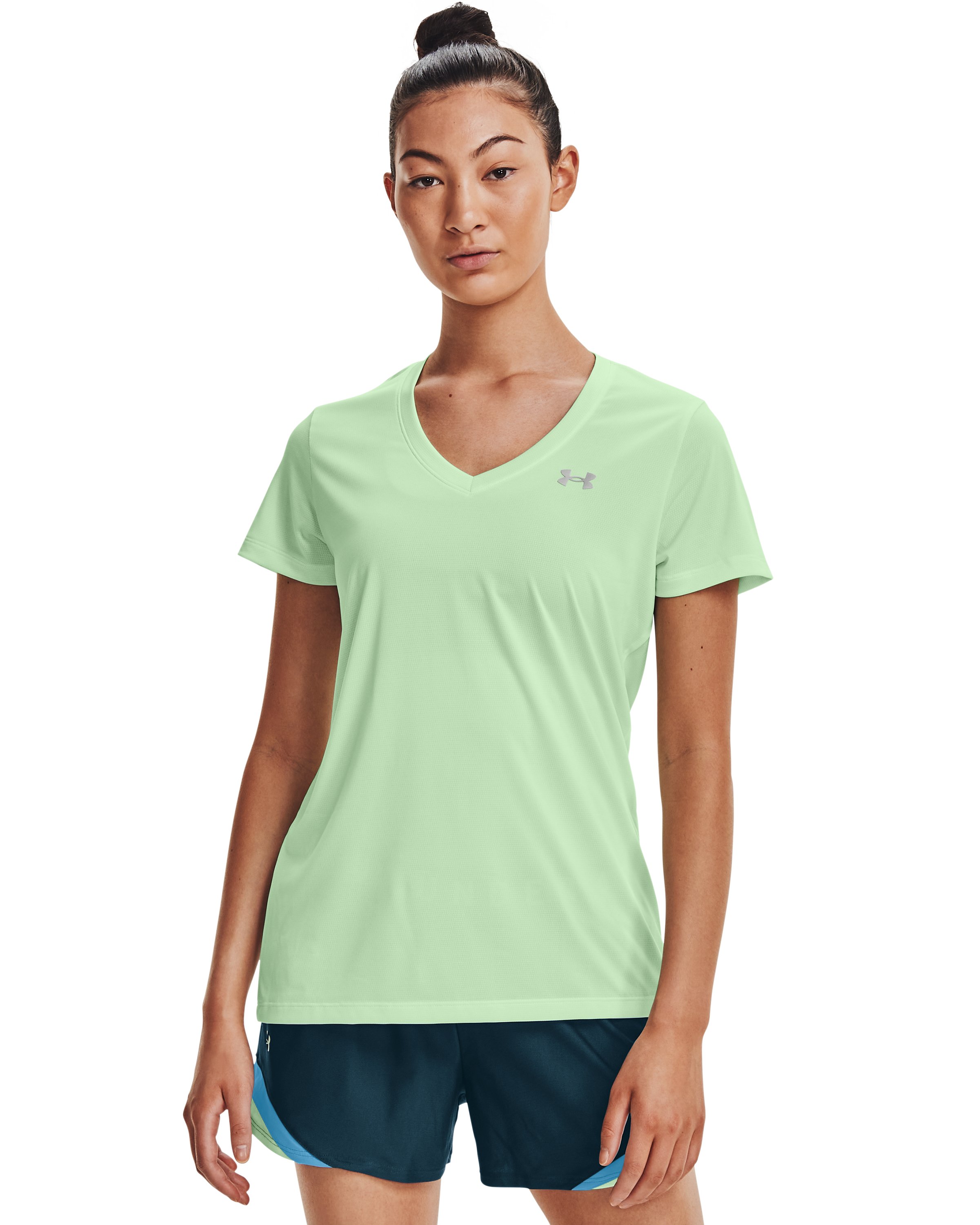 Women's UA Tech Bubble Heather Short Sleeve V-Neck  3