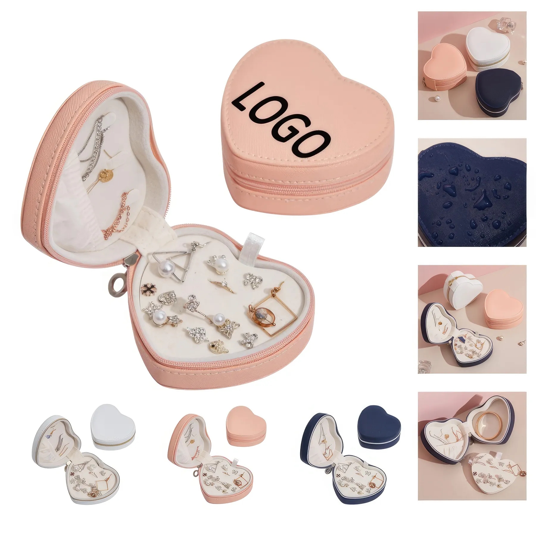 PU Portable Travel Heart-Shape Jewelry Organizer Box 1