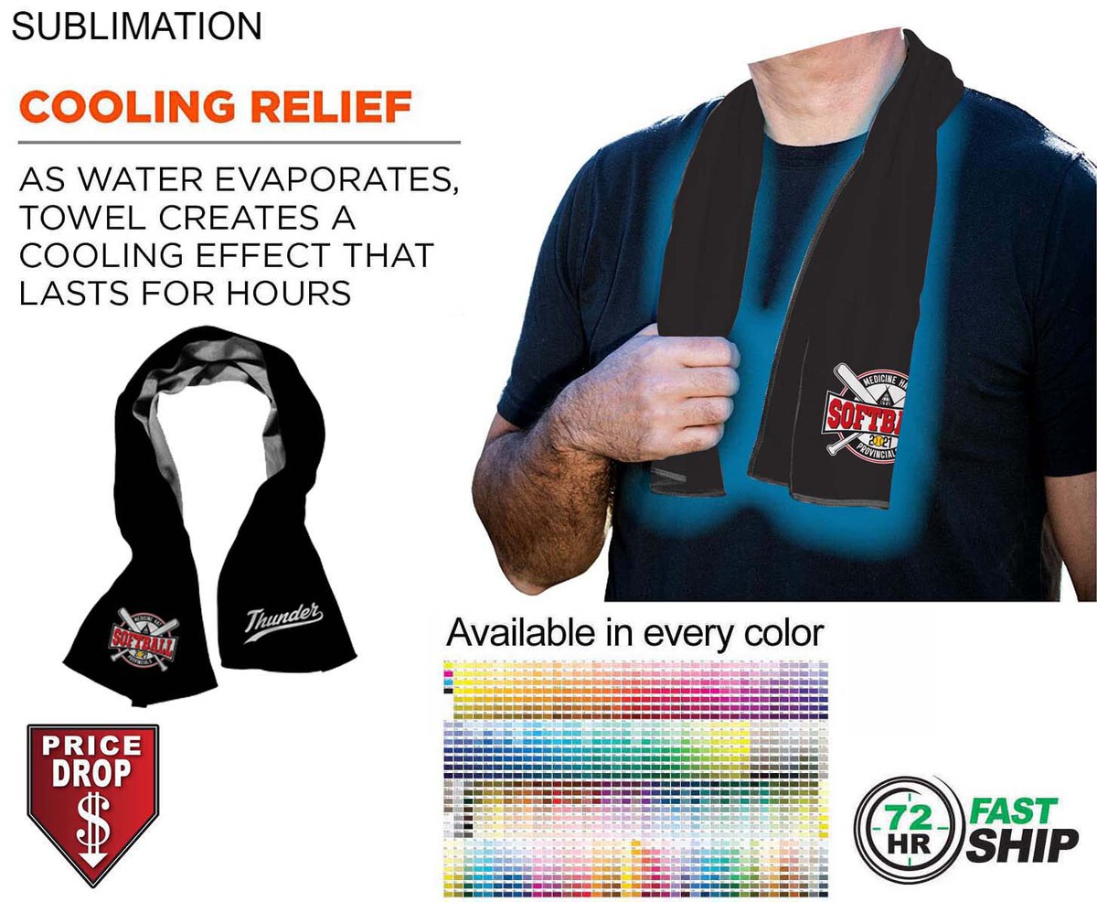 fiel 72 Hr Fast Ship - Colored Cooling Towel 12"x40" Edge to Edge sublimation 1 side #SU704-6