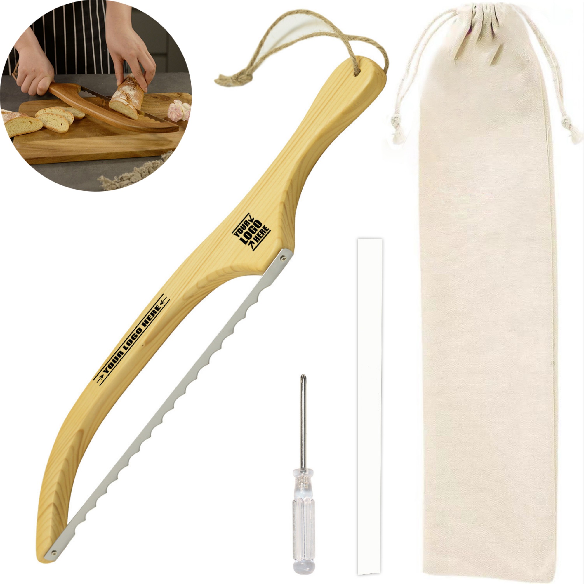 Wooden Bow Bread Knife With Bag 5