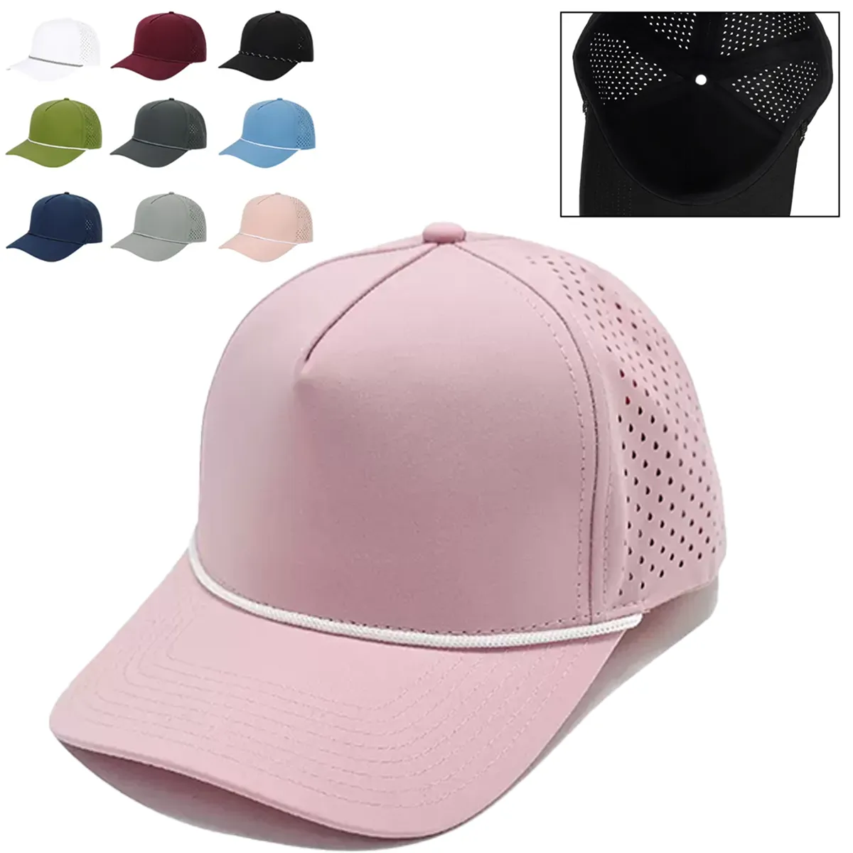 Quick-Dry Laser Cut Ventilated Sport Cap with Rope Trim
