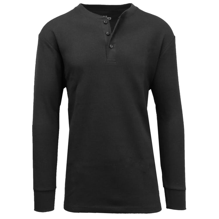 Men's Henley Thermal Shirts - Black S-XL 3 Button 3